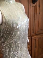 Adele Simpson Sequin Go Go Dress with Silver Glass Beaded Fringe