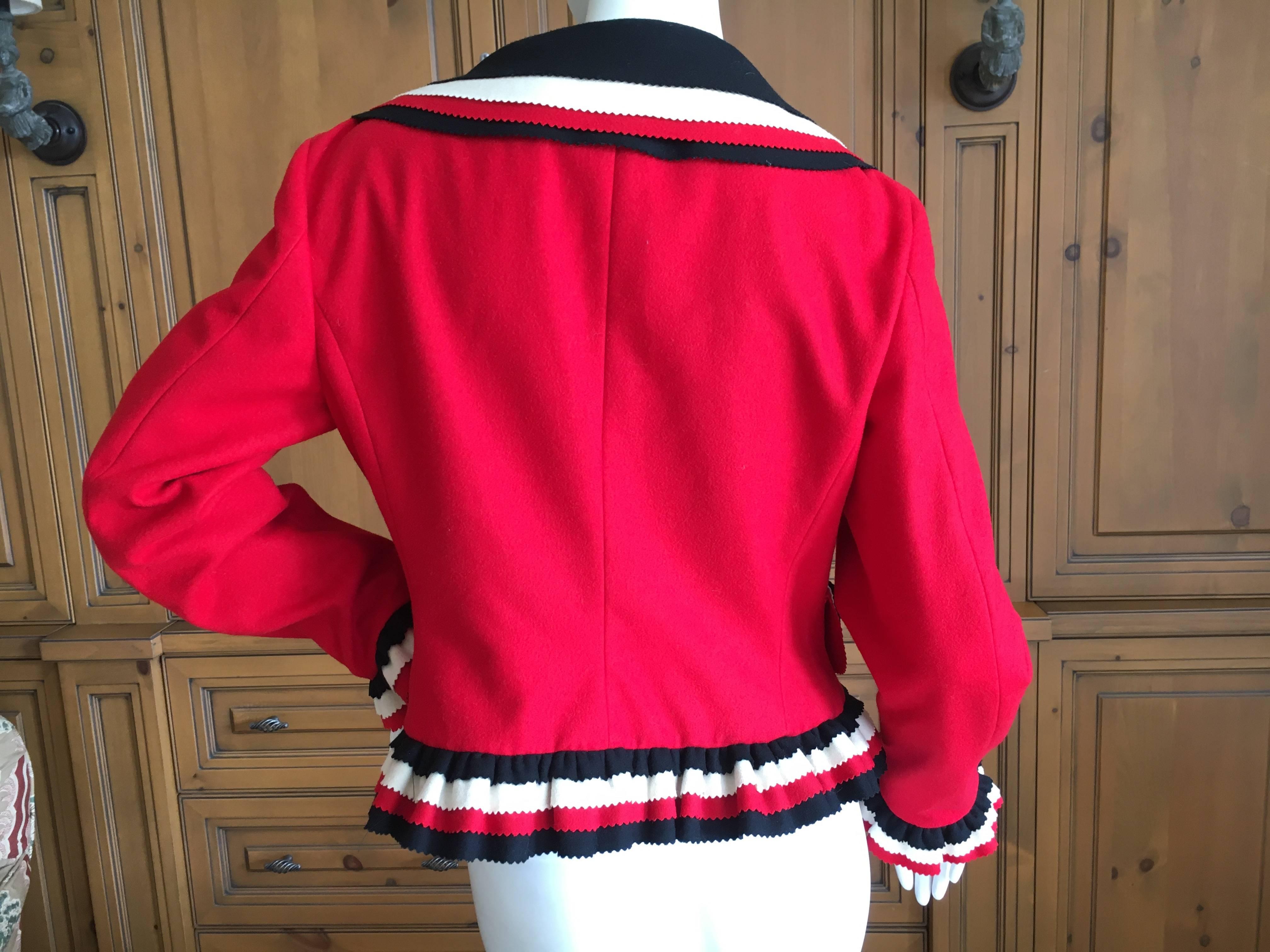 Moschino 1993 Ruffled Red Jacket In Good Condition For Sale In Cloverdale, CA