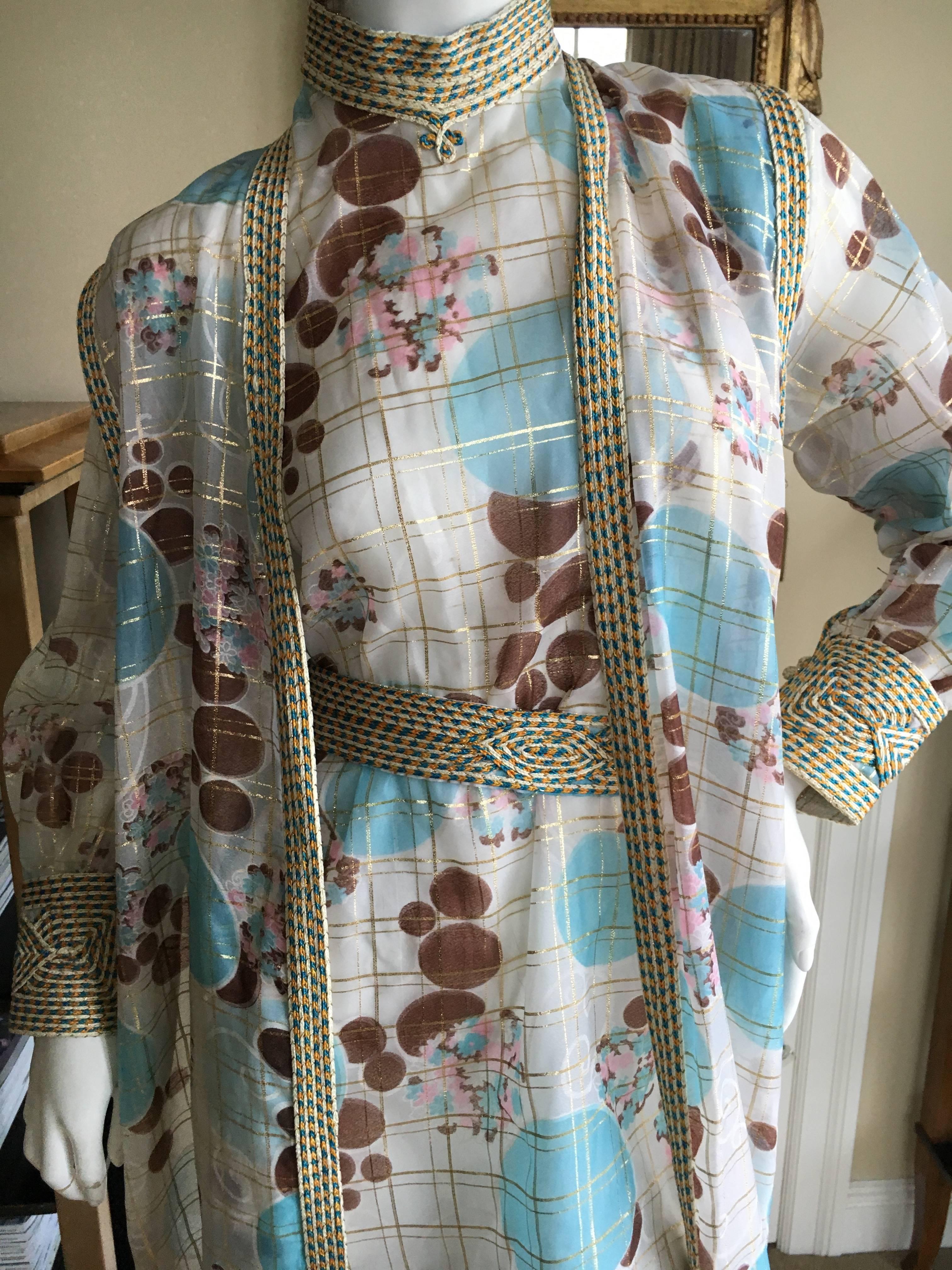 Adolfo 1970's Three Piece Raffia Trimmed Caftan In Excellent Condition For Sale In Cloverdale, CA