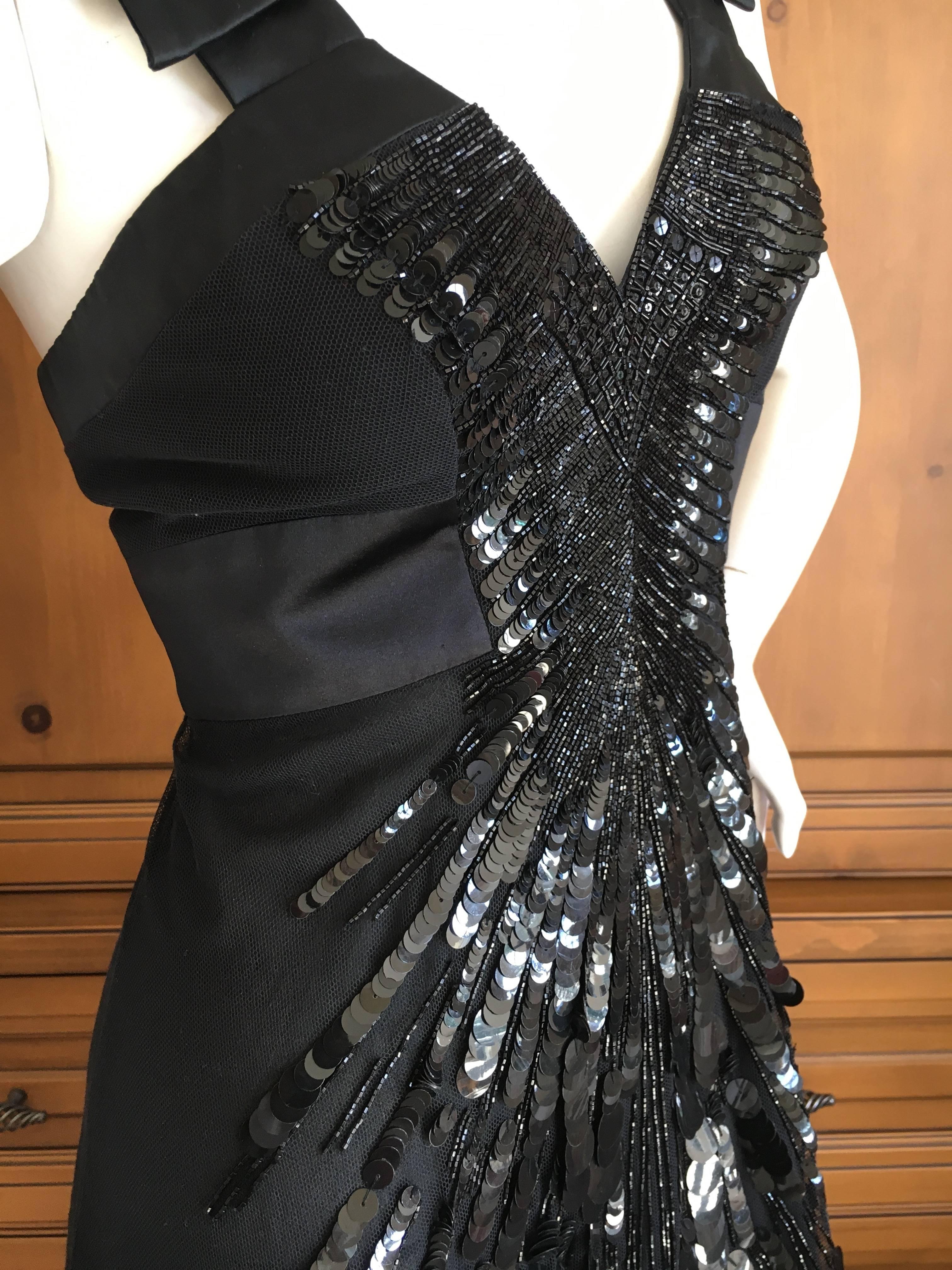Versace Black Silk Sequined Cocktail Dress For Sale 3