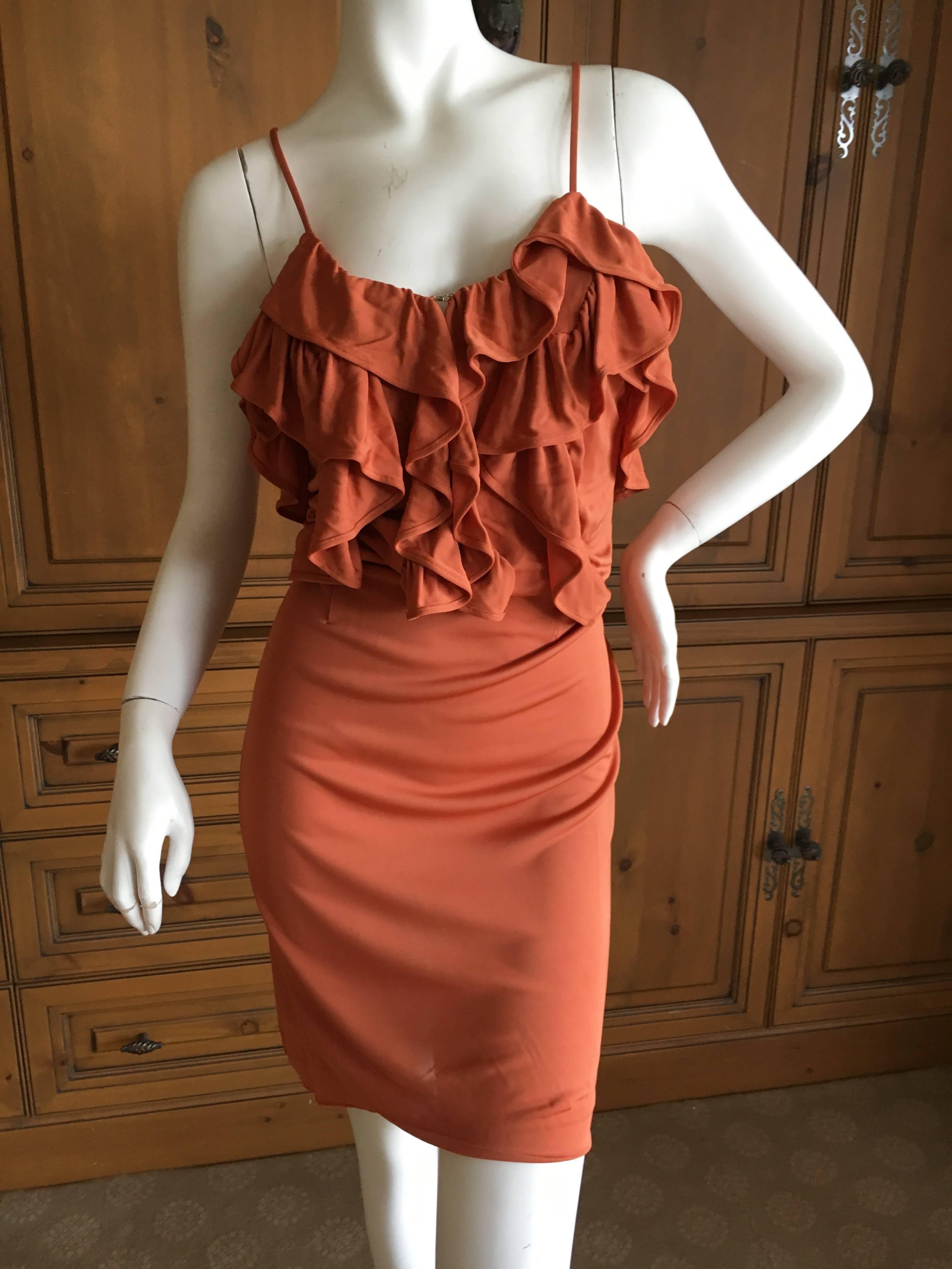 John Galliano Orange Ruffle Cocktail Mini Dress In New Condition For Sale In Cloverdale, CA