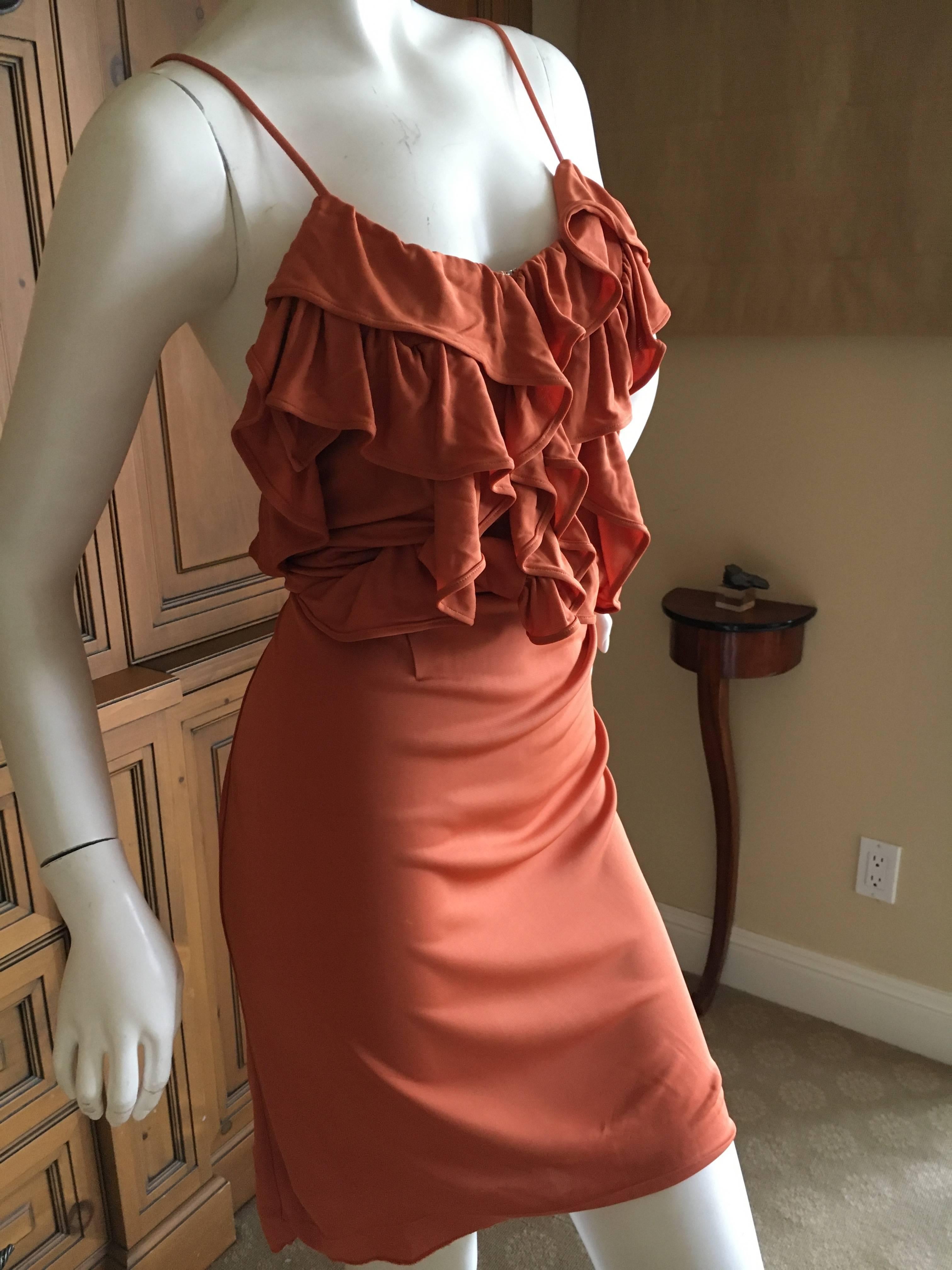 Women's John Galliano Orange Ruffle Cocktail Mini Dress For Sale