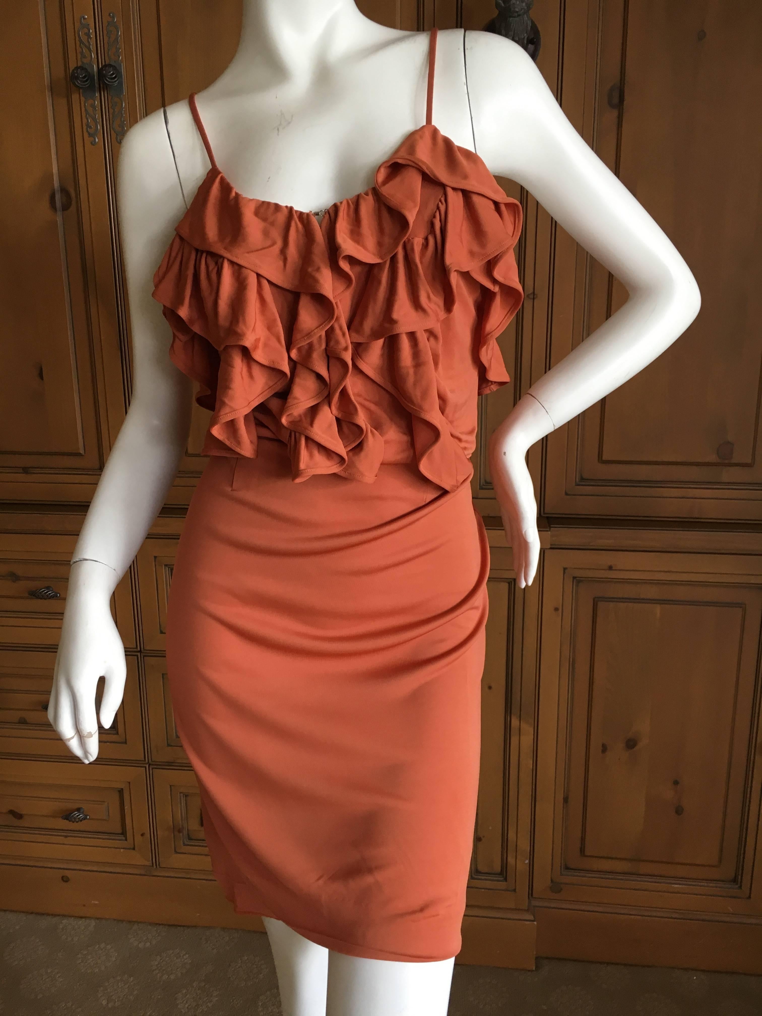 John Galliano Orange Ruffle Cocktail Mini Dress For Sale 2