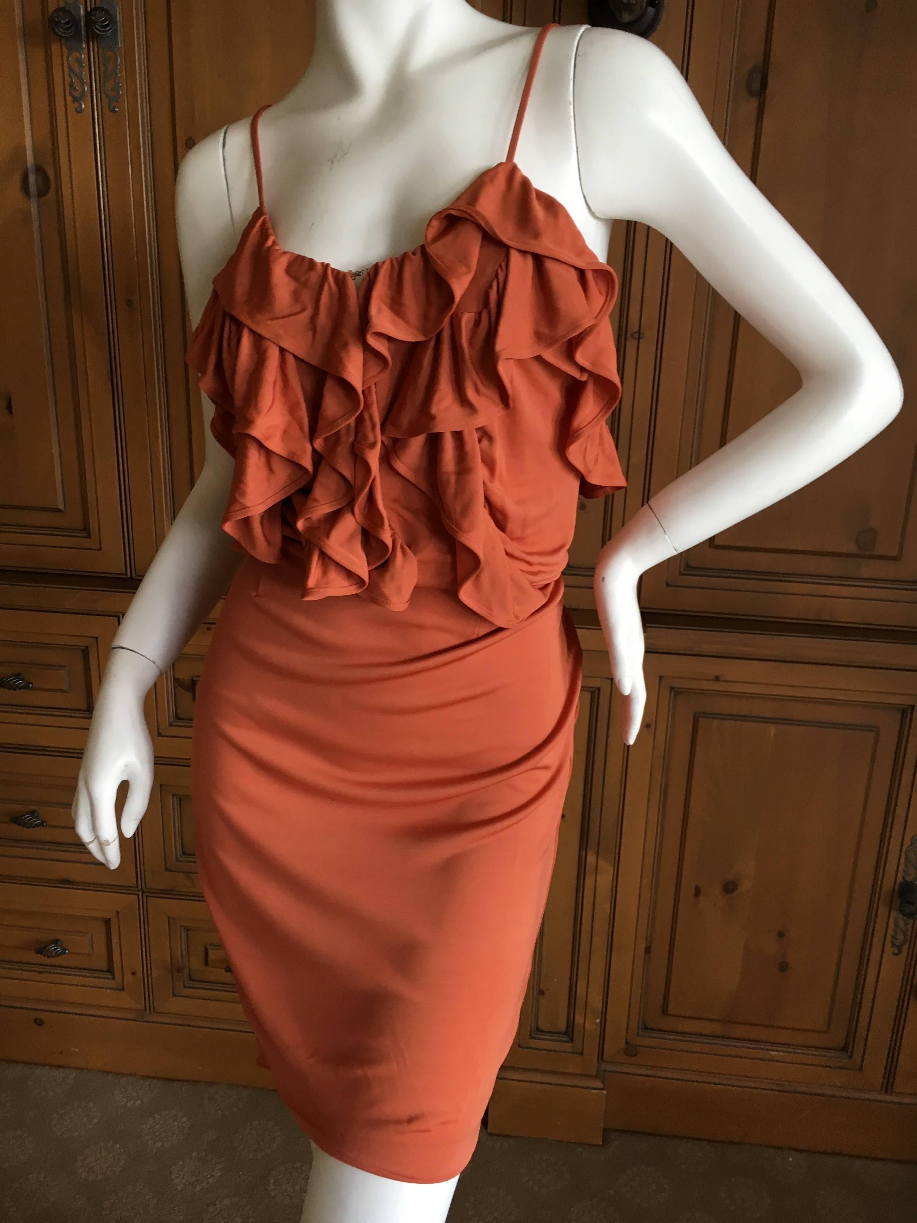 John Galliano Orange Ruffle Cocktail Mini Dress For Sale 1