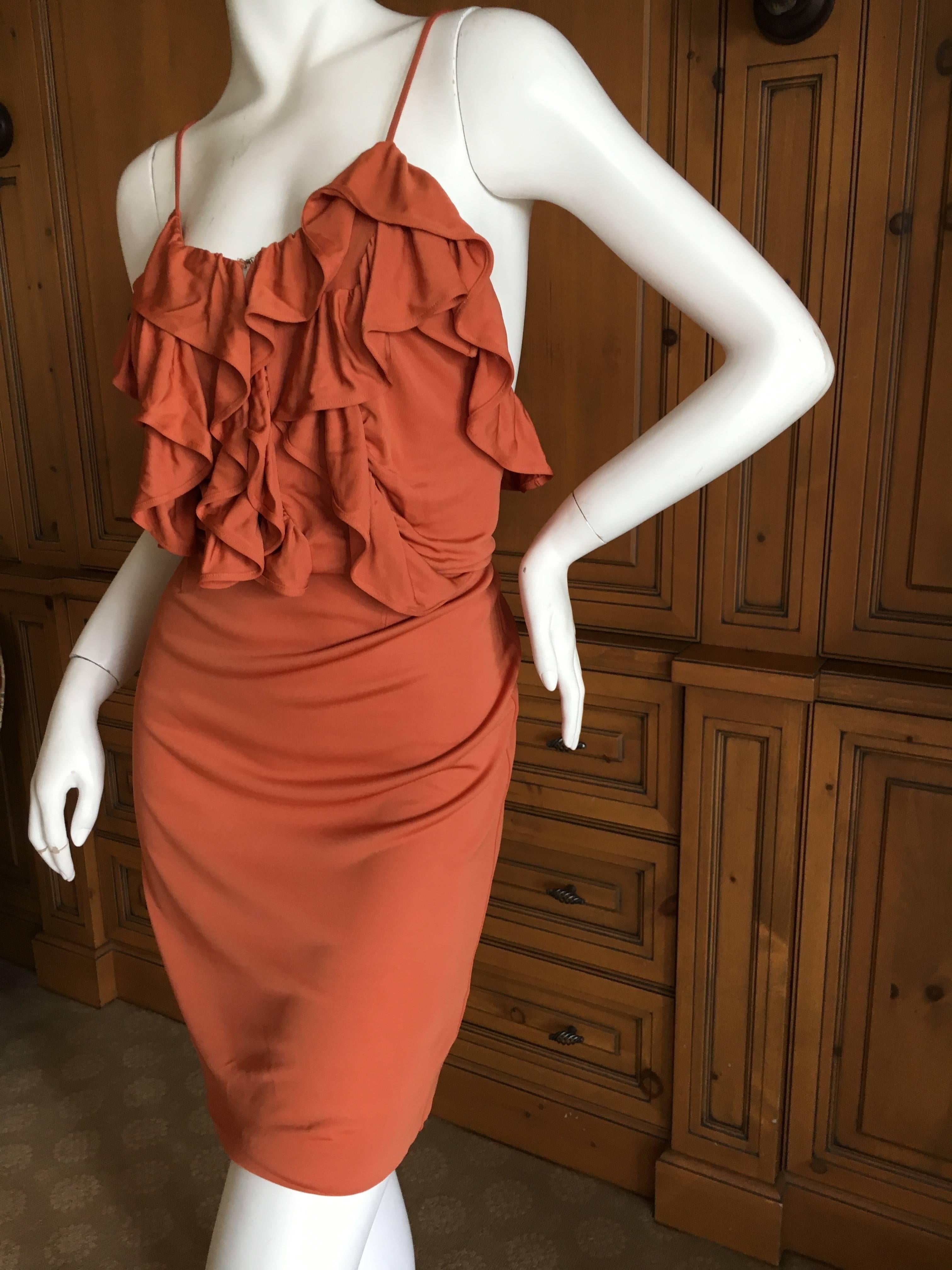 John Galliano Orange Ruffle Cocktail Mini Dress For Sale 4