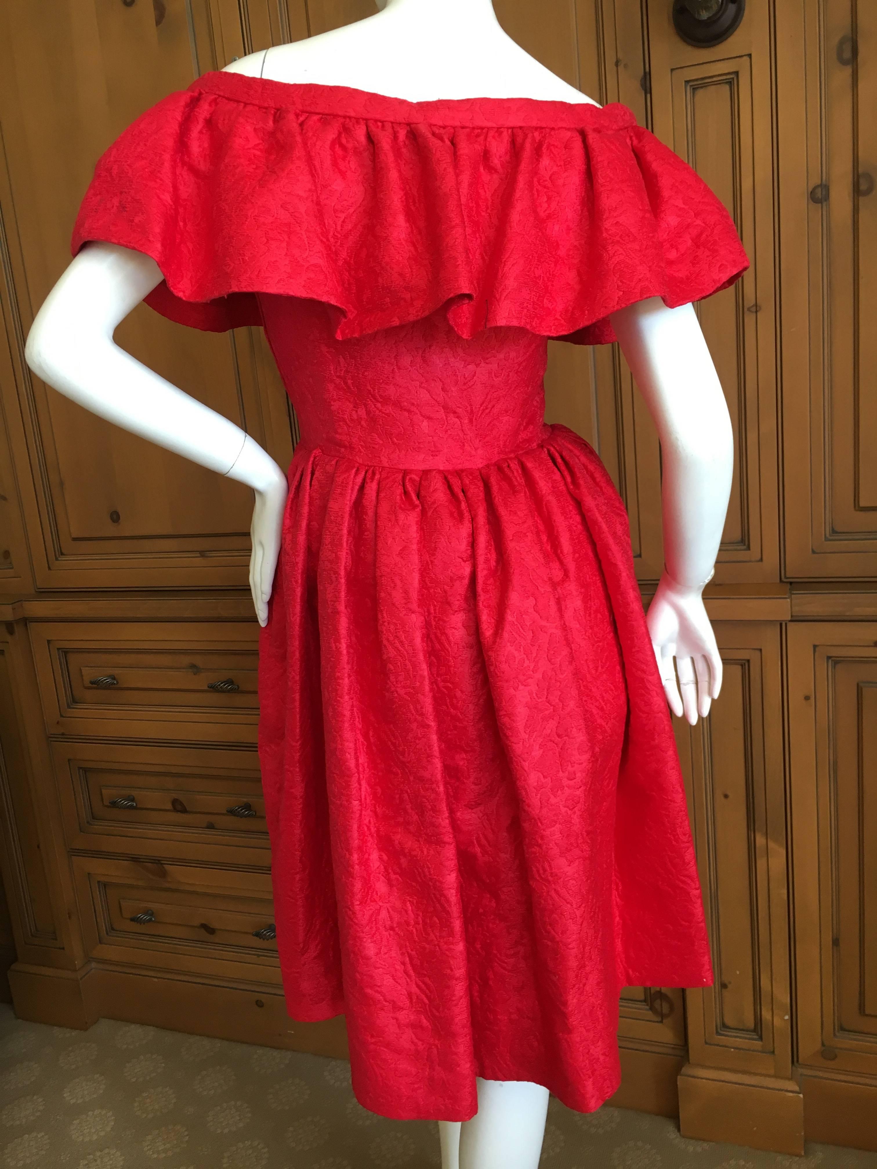 Red Yves Saint Laurent 1970's Rive Gauche Off The Shoulder Jacquard Capelet Dress For Sale