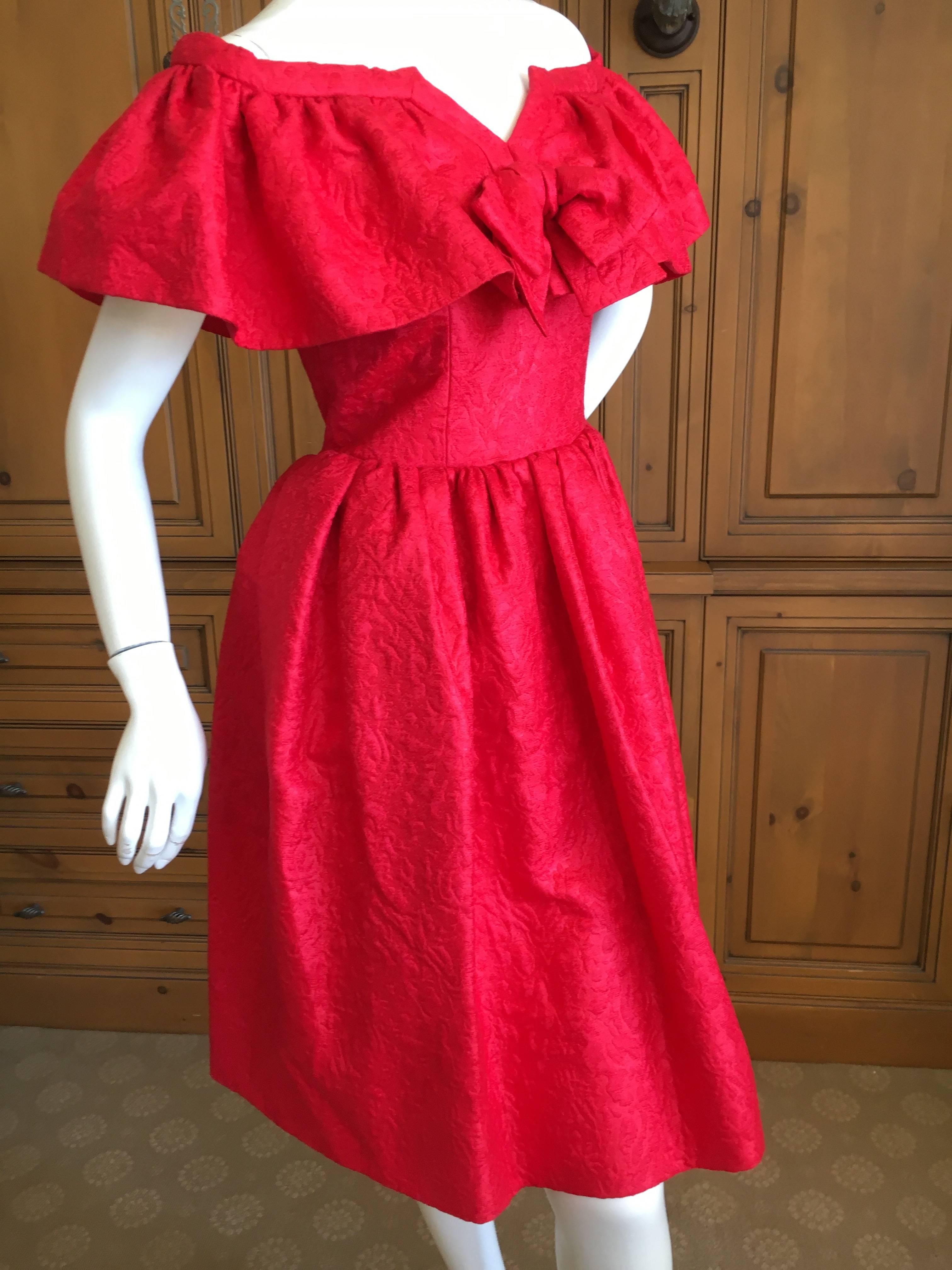 Yves Saint Laurent 1970's Rive Gauche Off The Shoulder Jacquard Capelet Dress In Excellent Condition For Sale In Cloverdale, CA