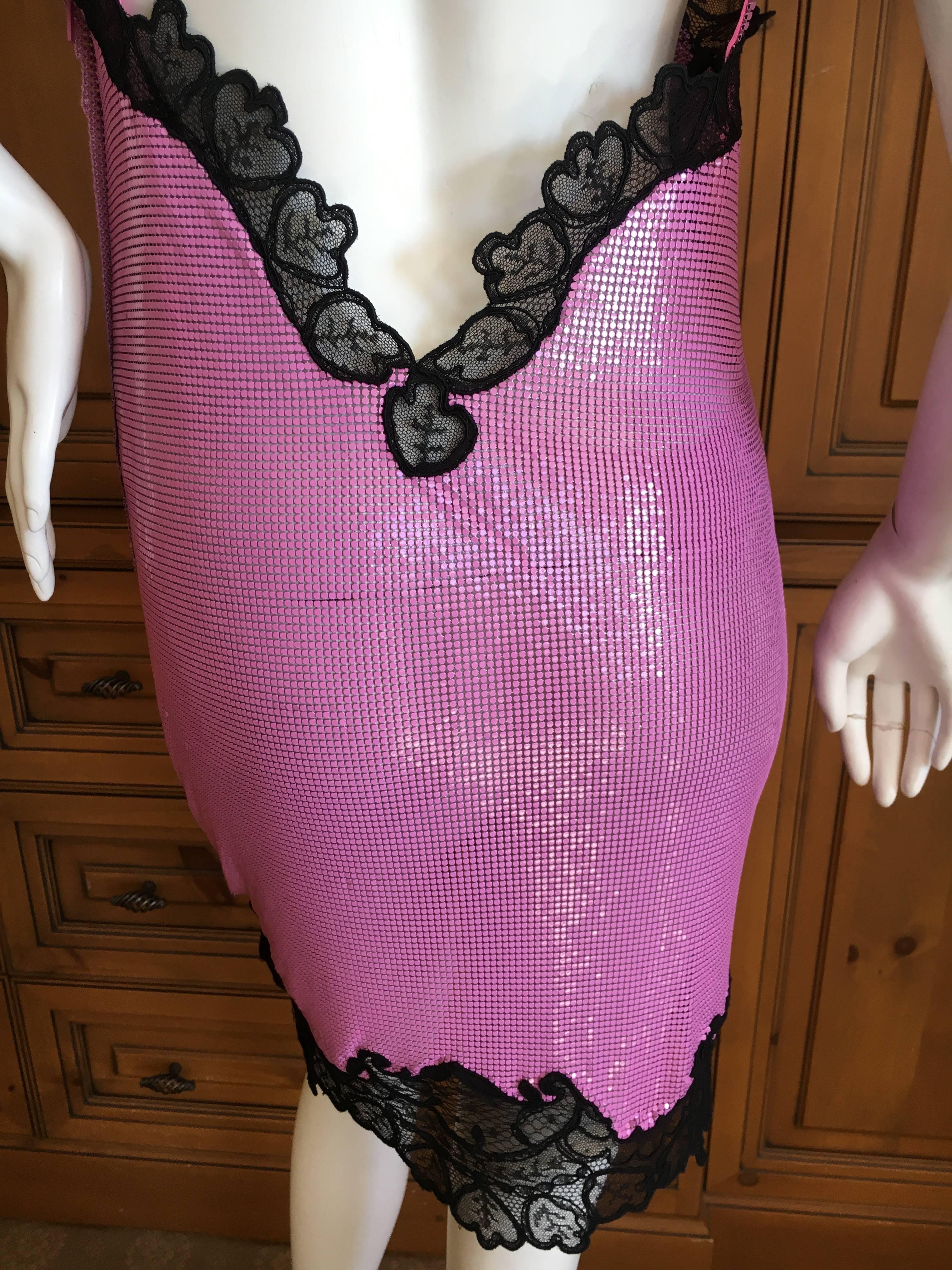 Versace Lace Trim Chain Mail Metal Mesh Mini Dress In Excellent Condition In Cloverdale, CA
