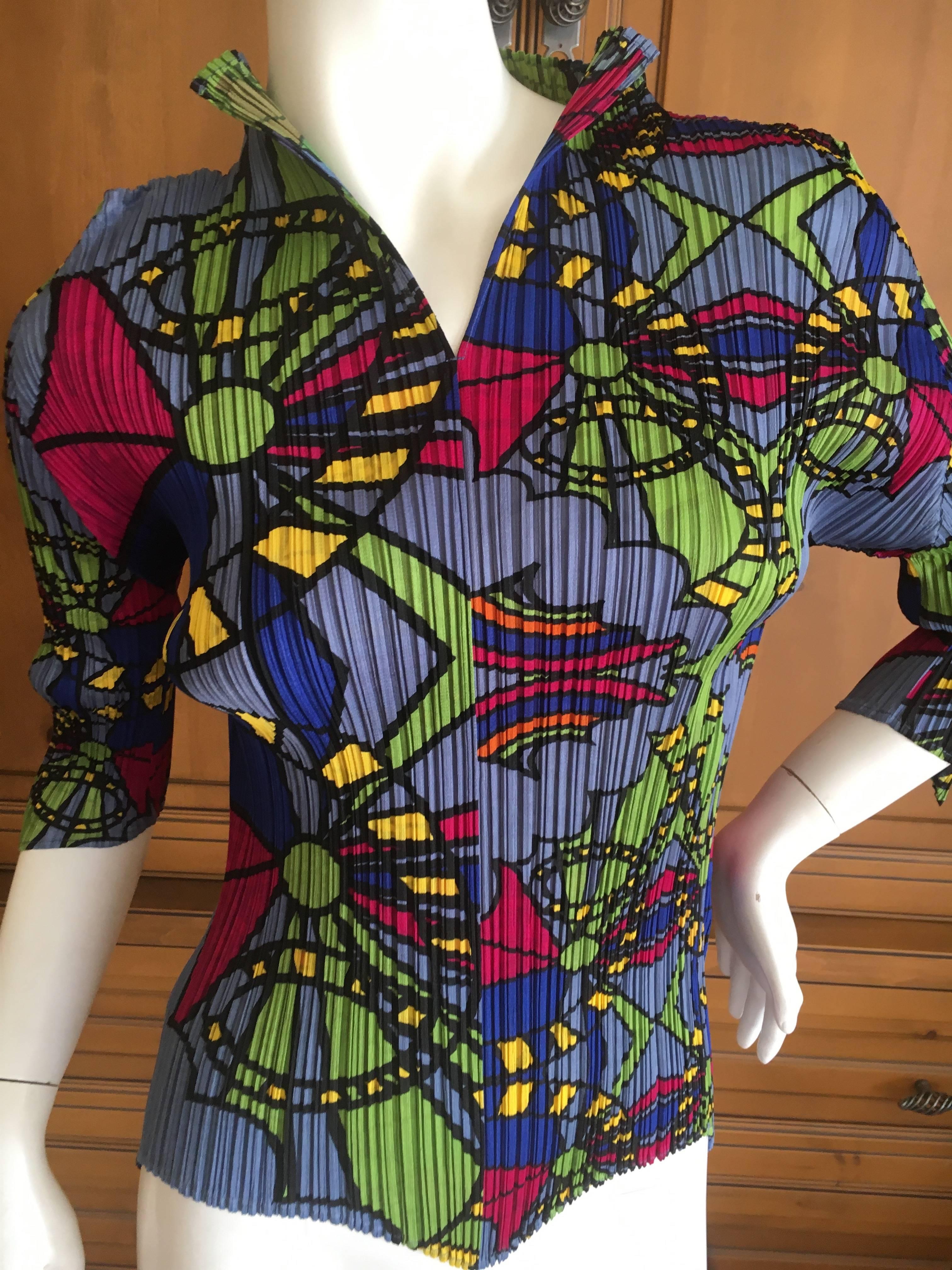 Black Issey Miyake Pleats Please 60's Inspired Colorful Top For Sale
