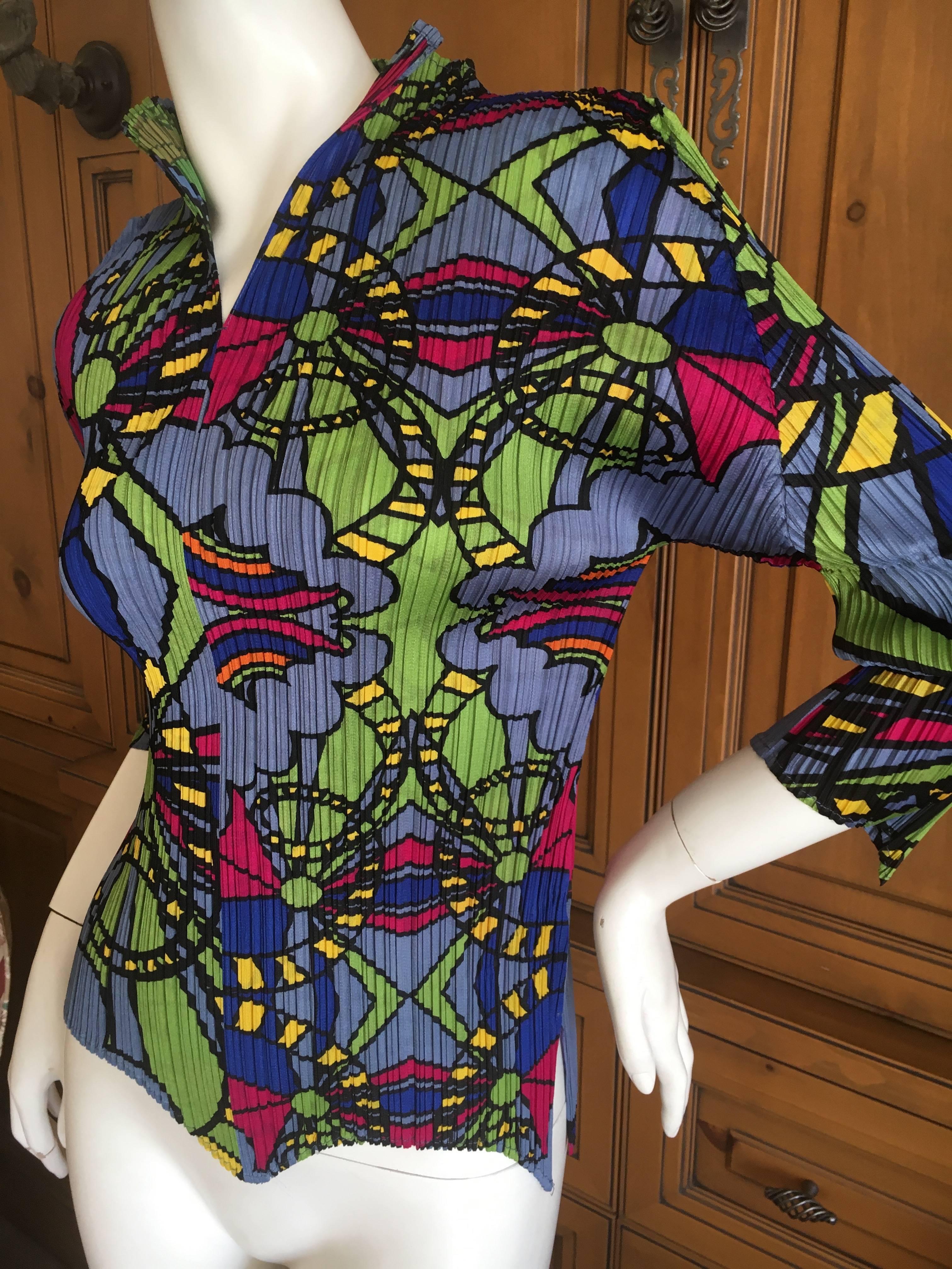 Issey Miyake Pleats Please 60's Inspired Colorful Top In Excellent Condition For Sale In Cloverdale, CA