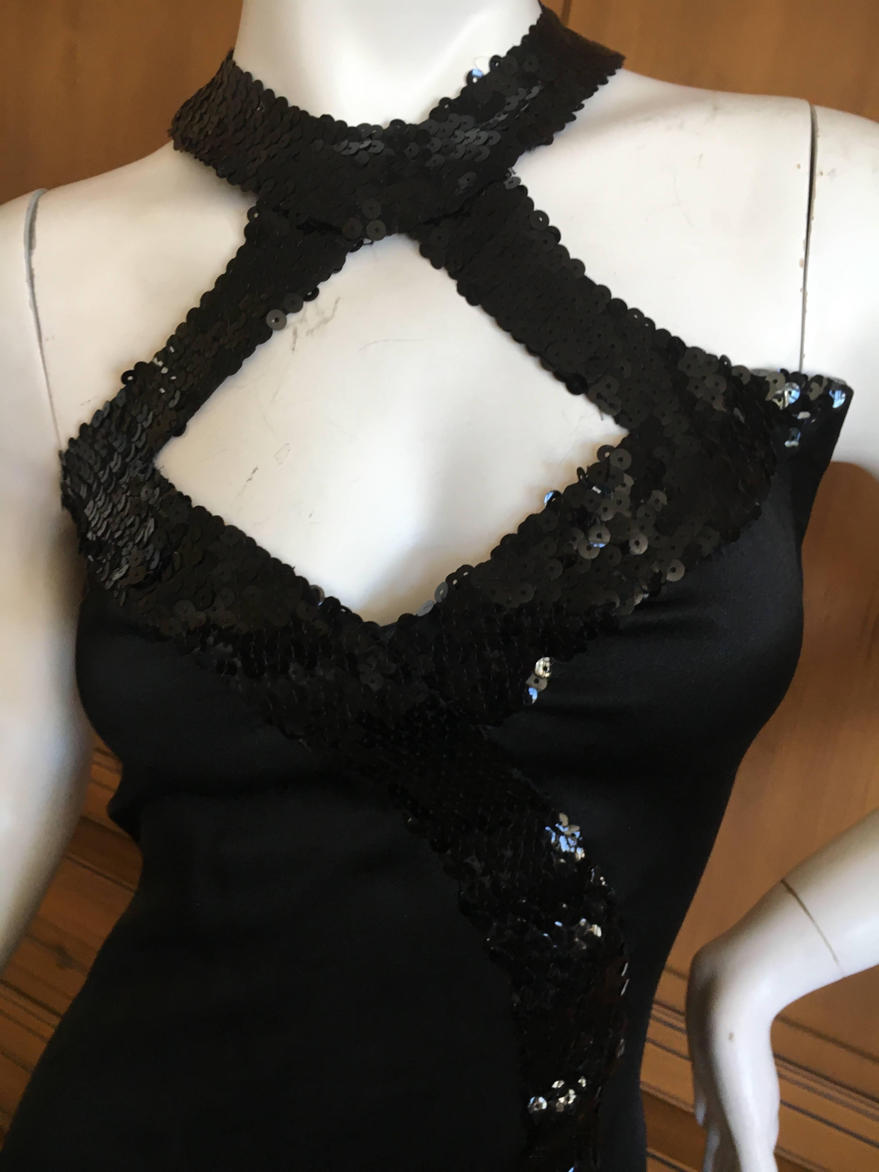 1970s Loris Azzaro Couture Sequin Accented Black Evening Bondage Dress For Sale 2