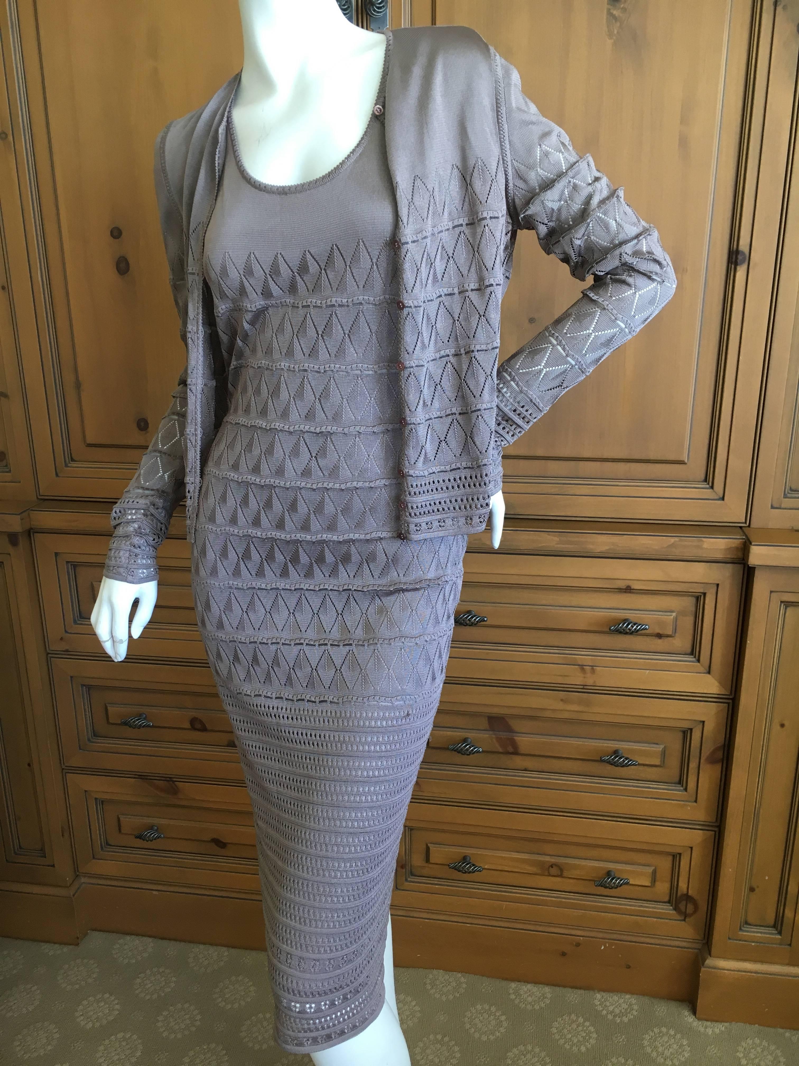 Women's John Galliano f990's Gray Diamond Pattern Knit Dress with Matching Cardigan For Sale