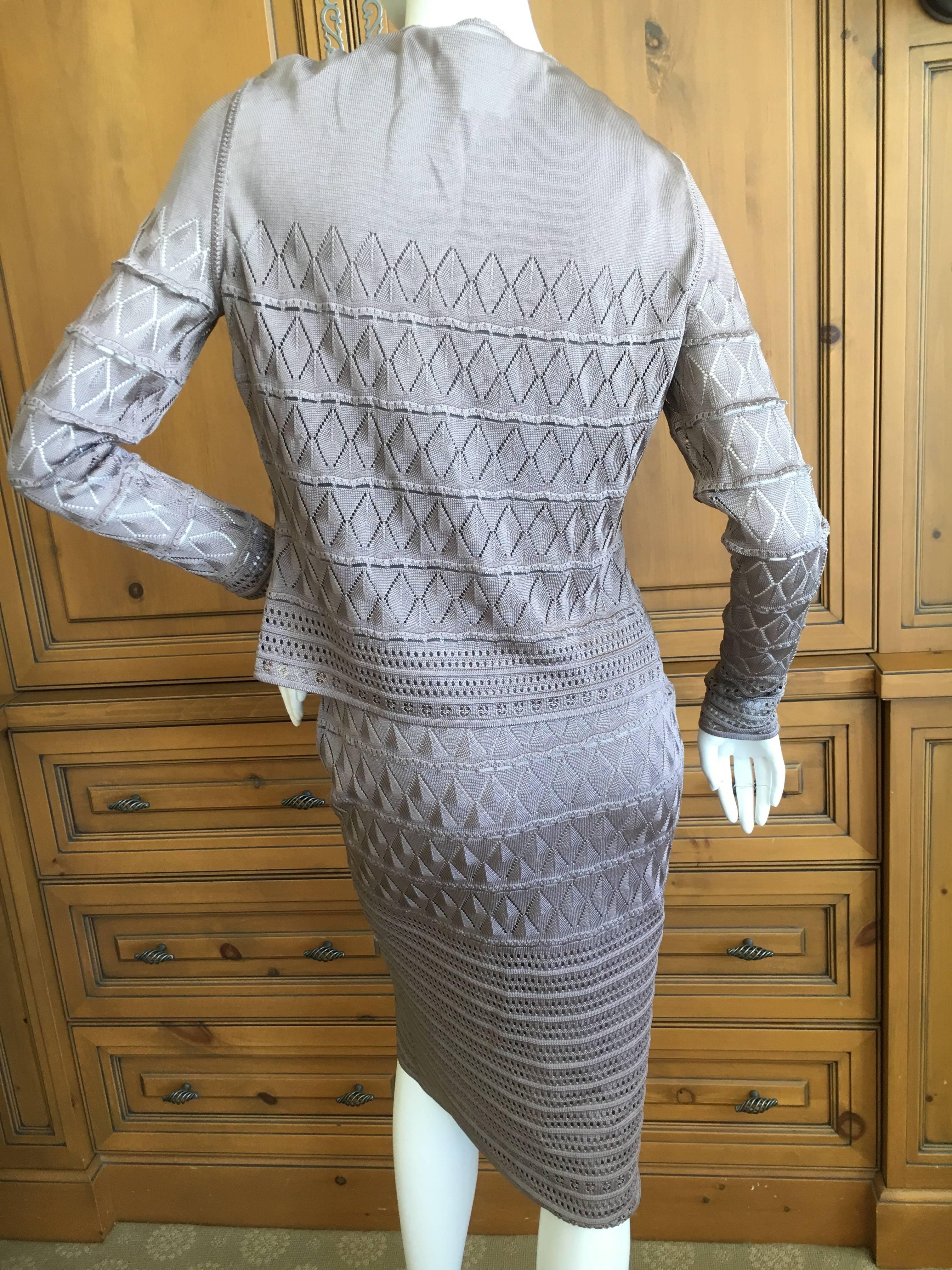 John Galliano f990's Gray Diamond Pattern Knit Dress with Matching Cardigan For Sale 1