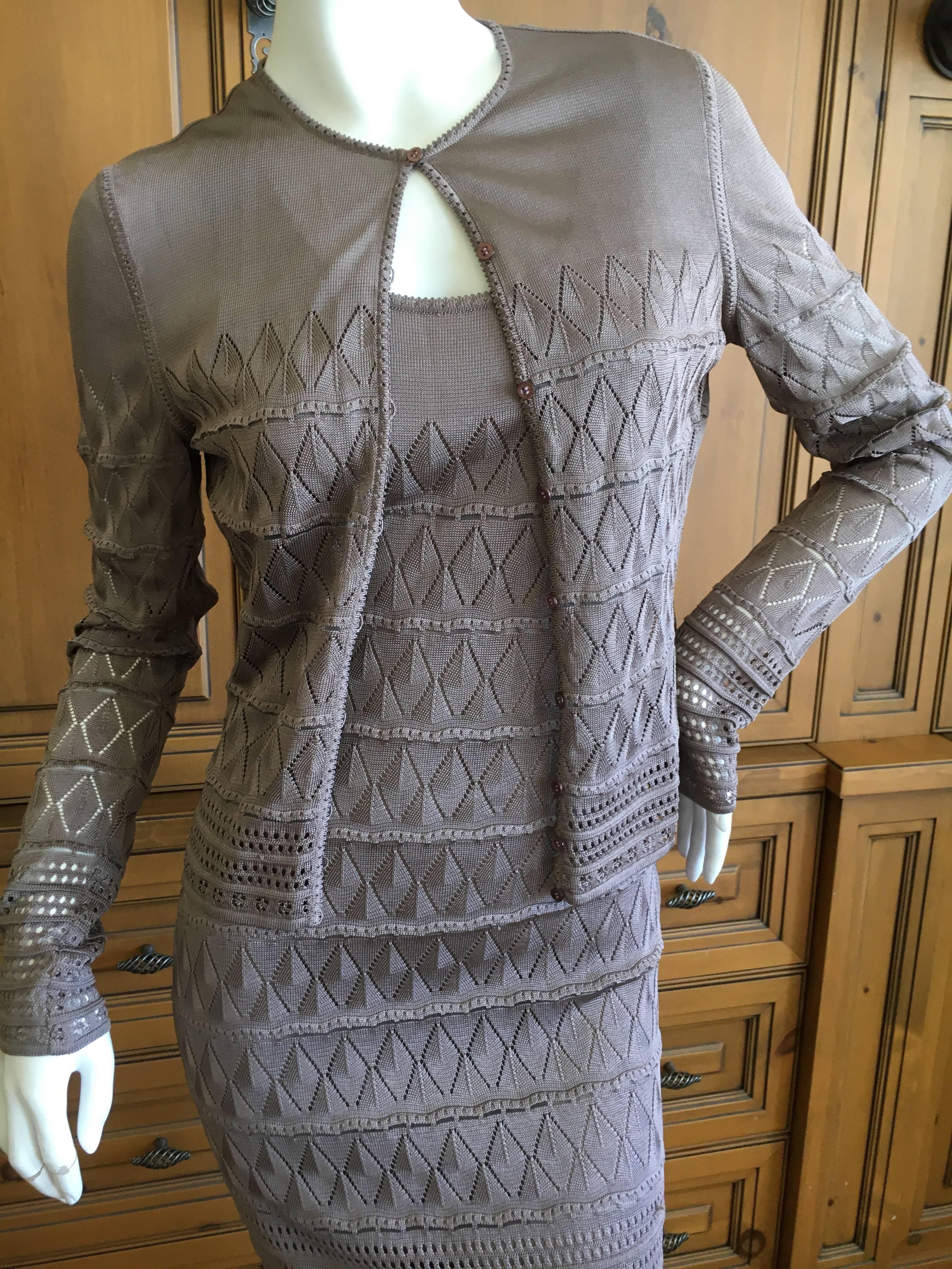 John Galliano f990's Gray Diamond Pattern Knit Dress with Matching Cardigan For Sale 4