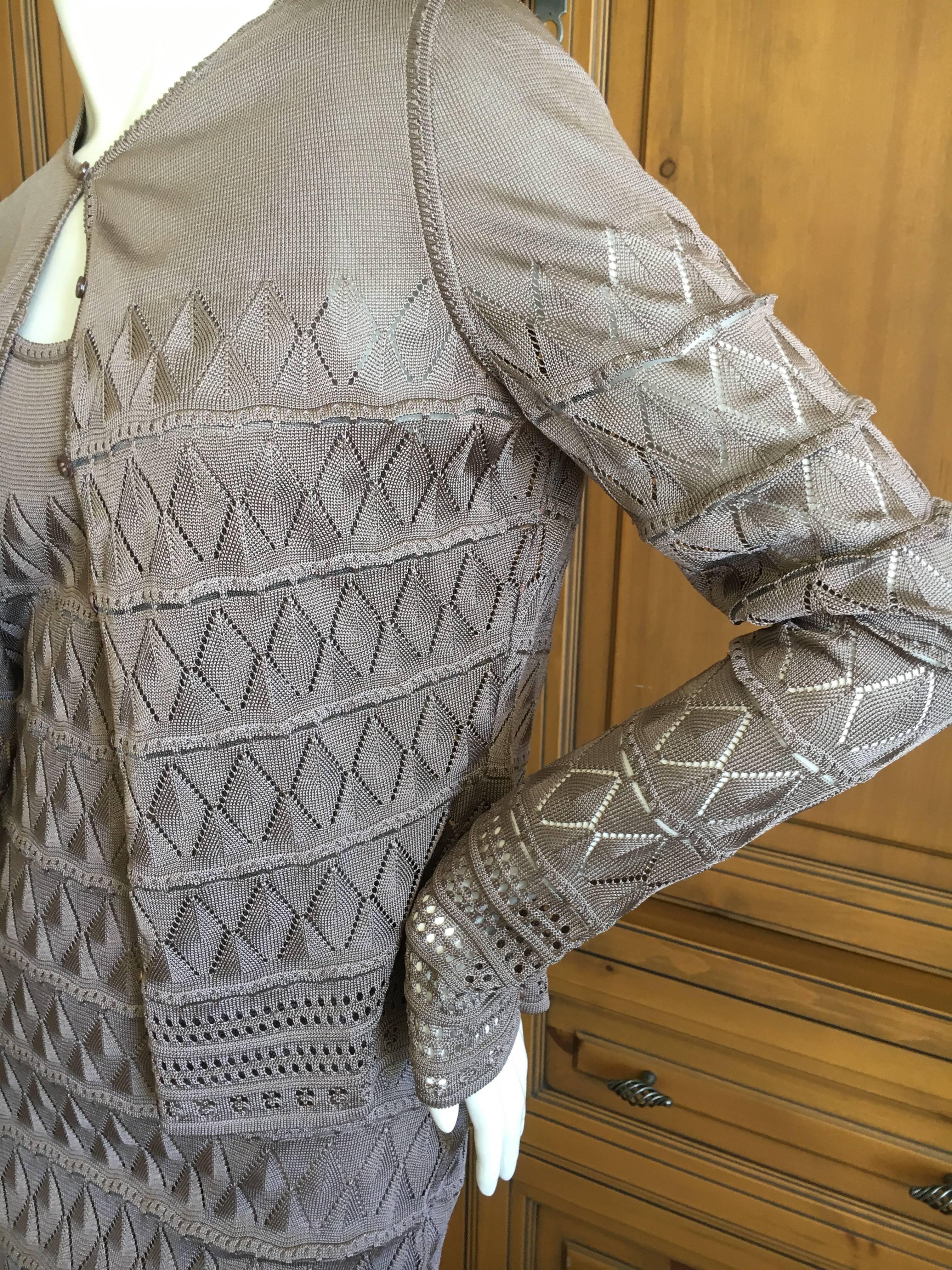 John Galliano f990's Gray Diamond Pattern Knit Dress with Matching Cardigan For Sale 5