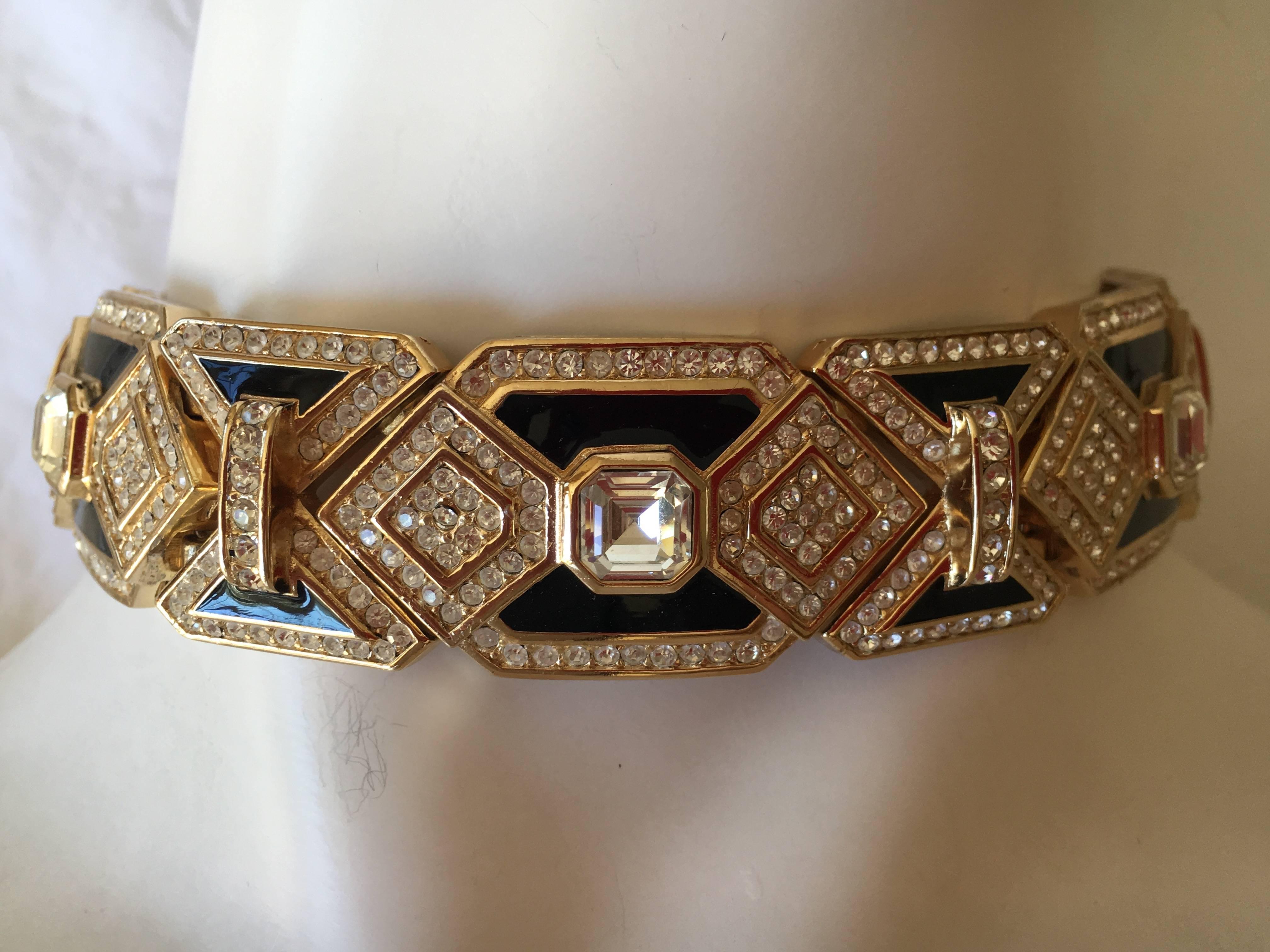 Christian Dior Wide Vintage Crystal And Enamel Chocker by Grosse Germany In Excellent Condition For Sale In Cloverdale, CA