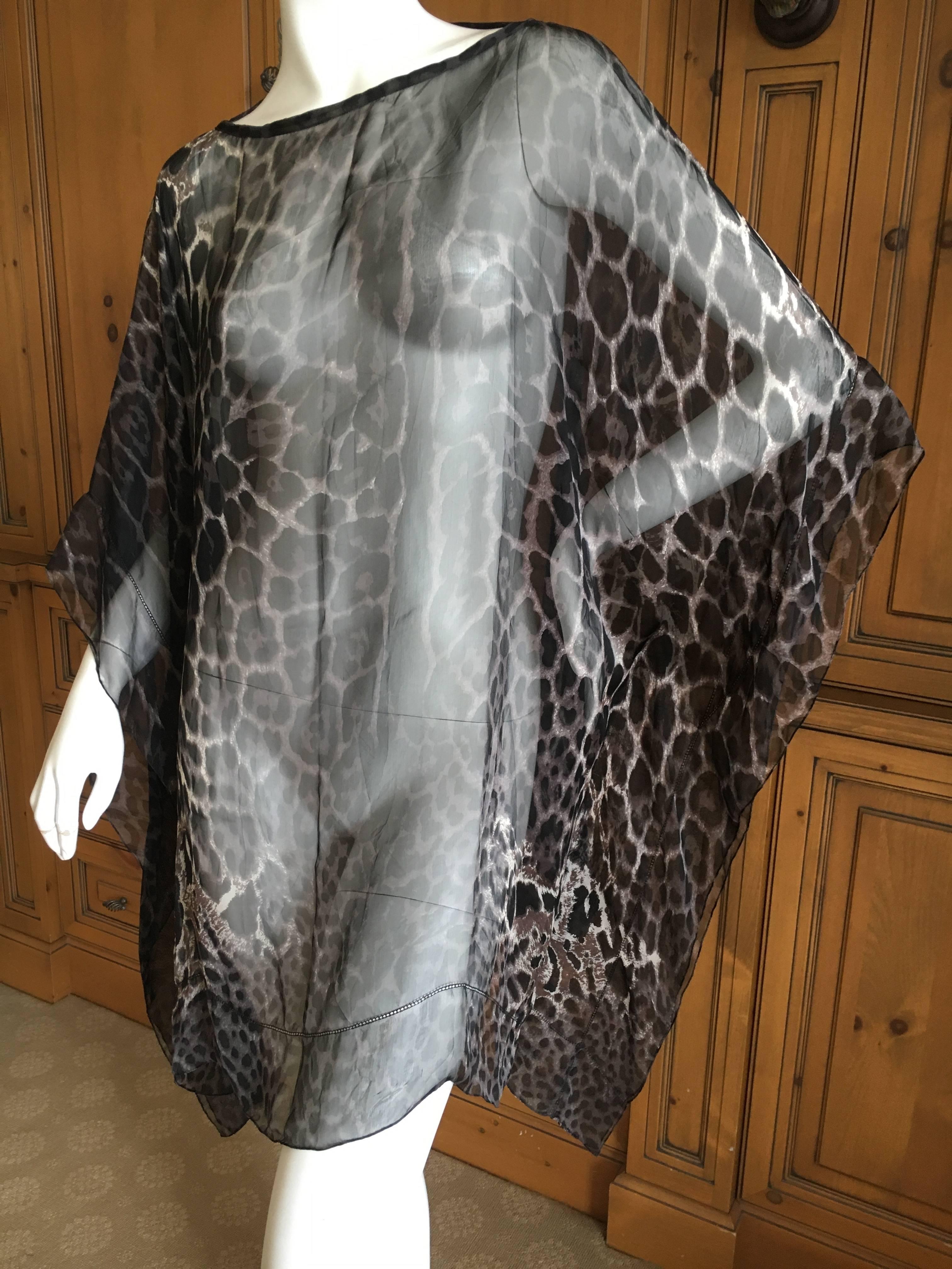 Black Yves Saint Laurent Sheer Silk Chiffon Leopard Print Poncho