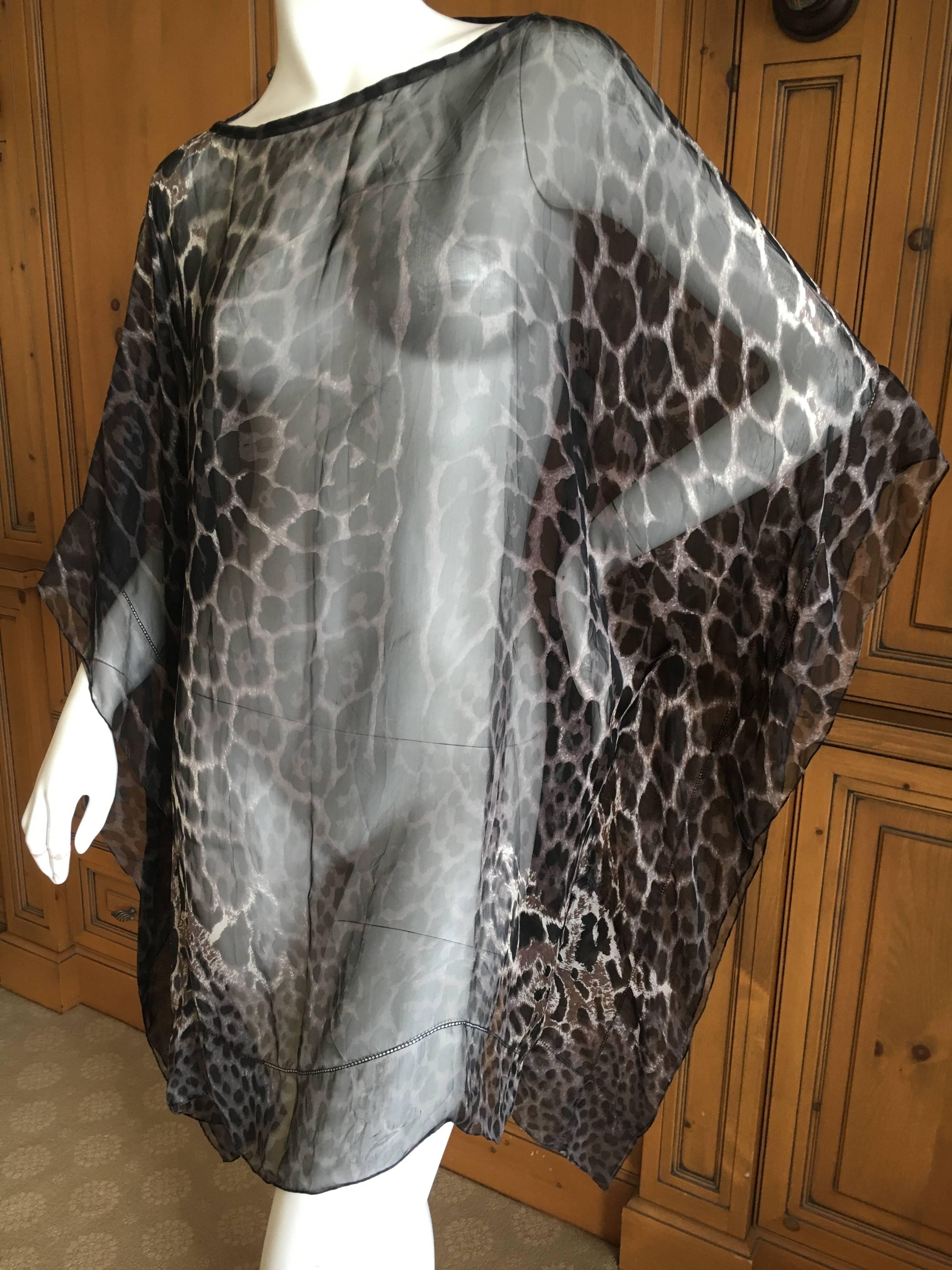 Yves Saint Laurent Sheer Silk Chiffon Leopard Print Poncho 2