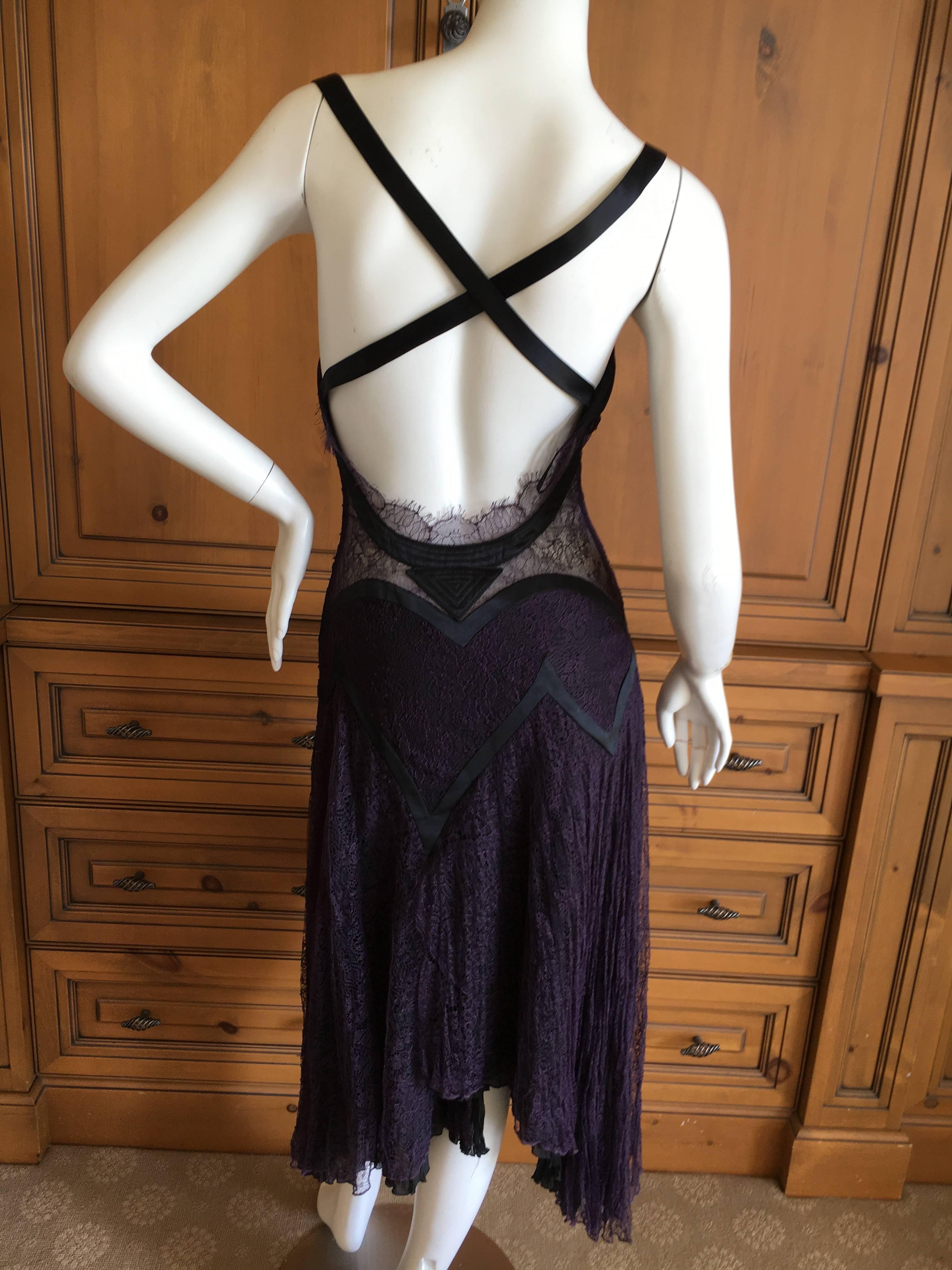 Versace Sheer Lace Accented Purple and Black Quilted Lace Cocktail Dress For Sale 1