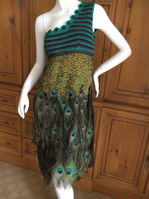 Prada Iconic Spring 2005 Peacock Feather One Shoulder Dress For Sale at  1stDibs