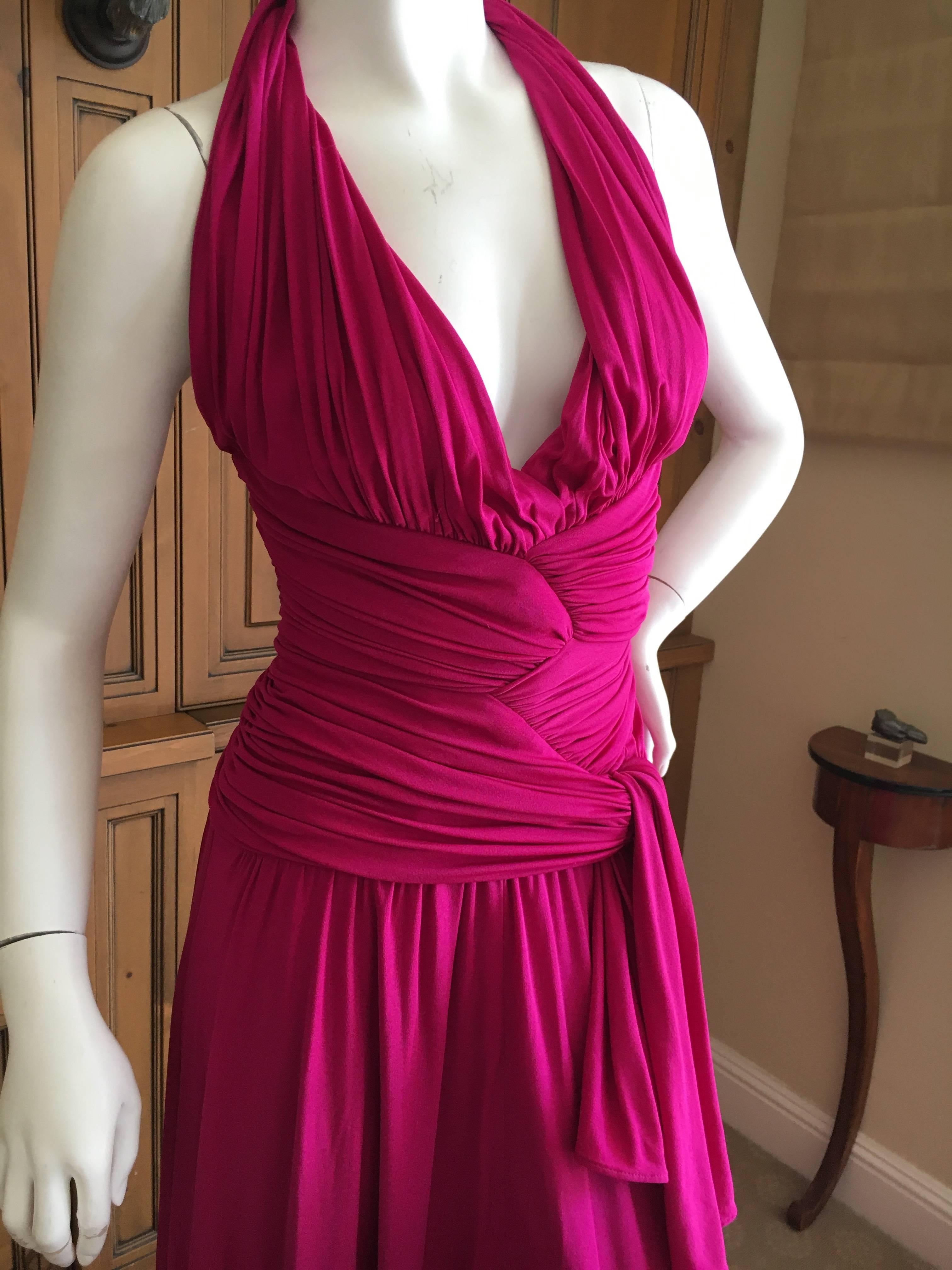 Giambattista Valli Fuchsia Low Cut Halter Dress In Excellent Condition For Sale In Cloverdale, CA