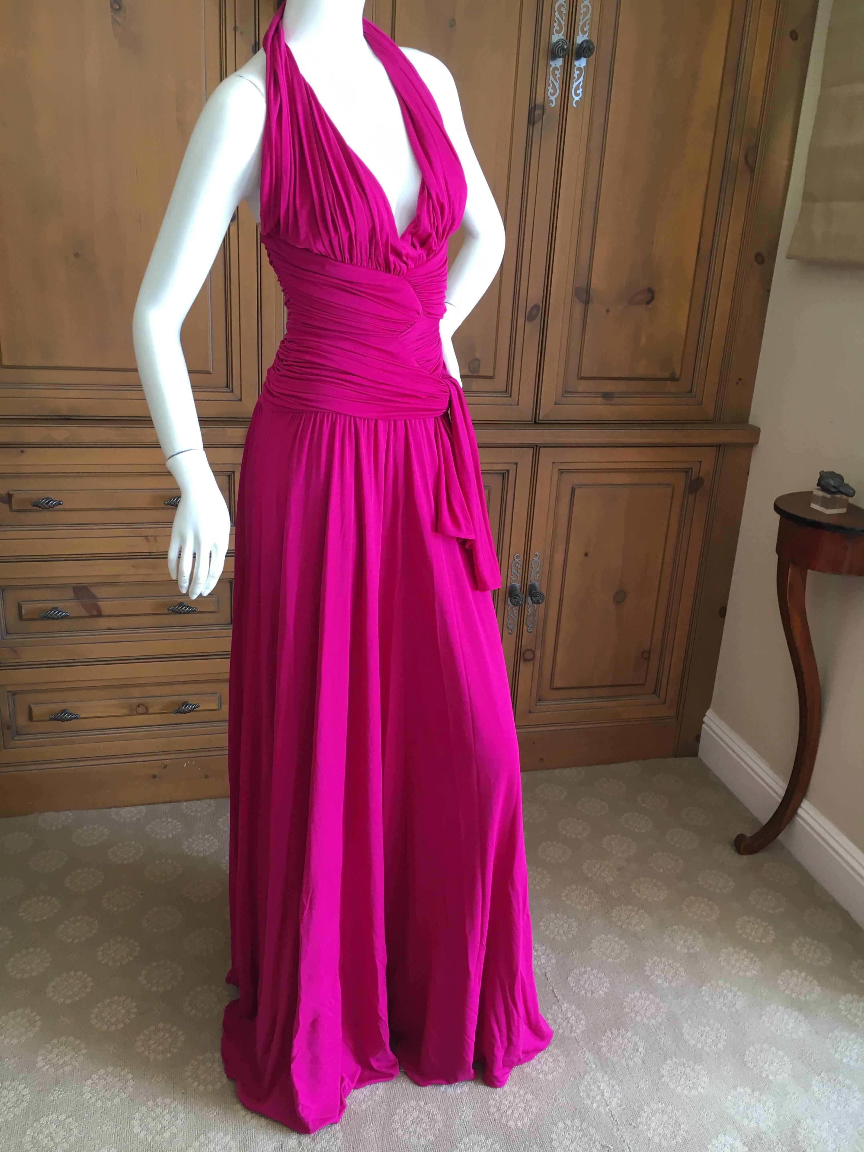 Giambattista Valli Fuchsia Low Cut Halter Dress For Sale 3