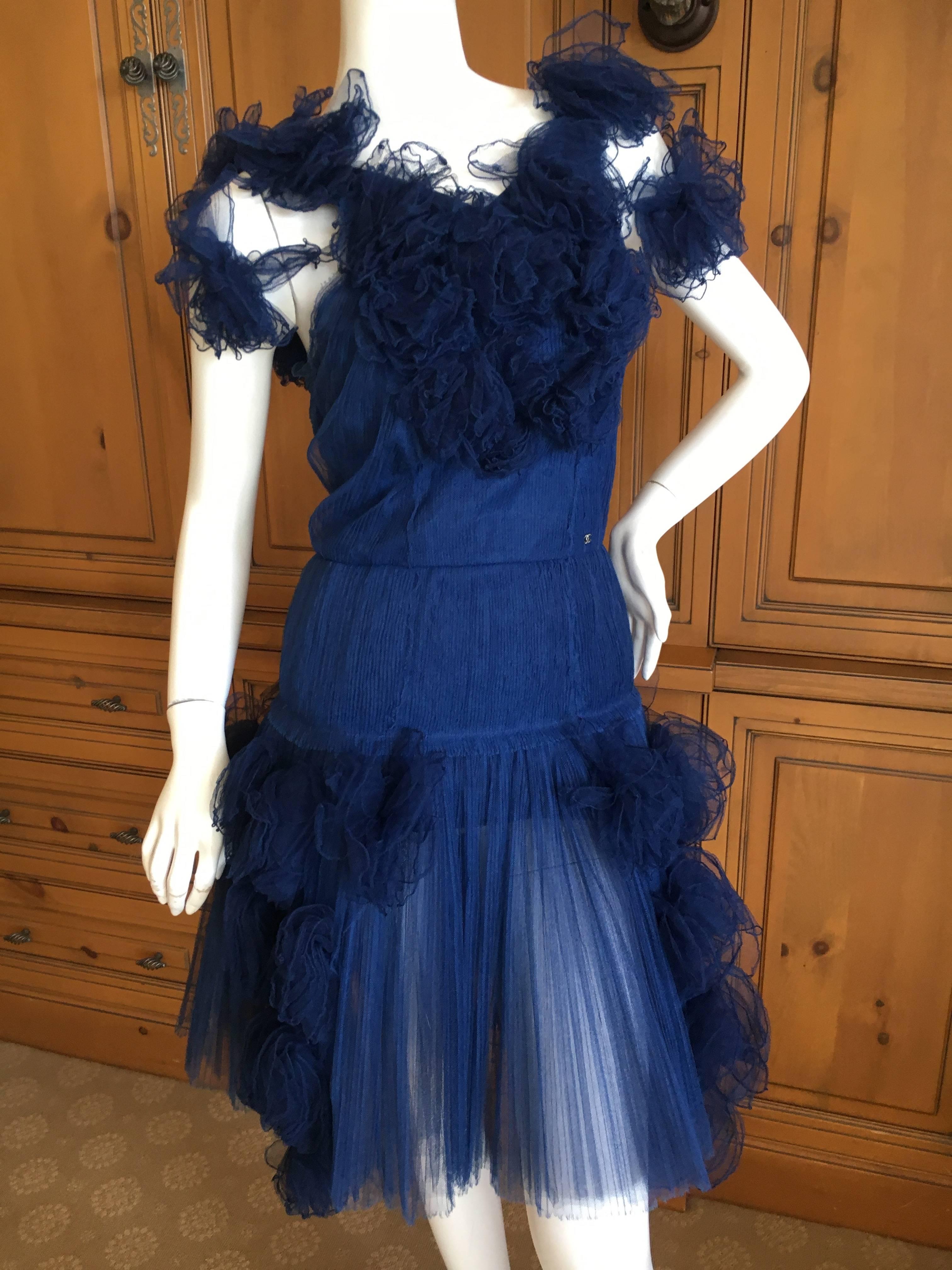 Women's Chanel Romantic Vintage Blue Tulle Dress with Rosettes For Sale