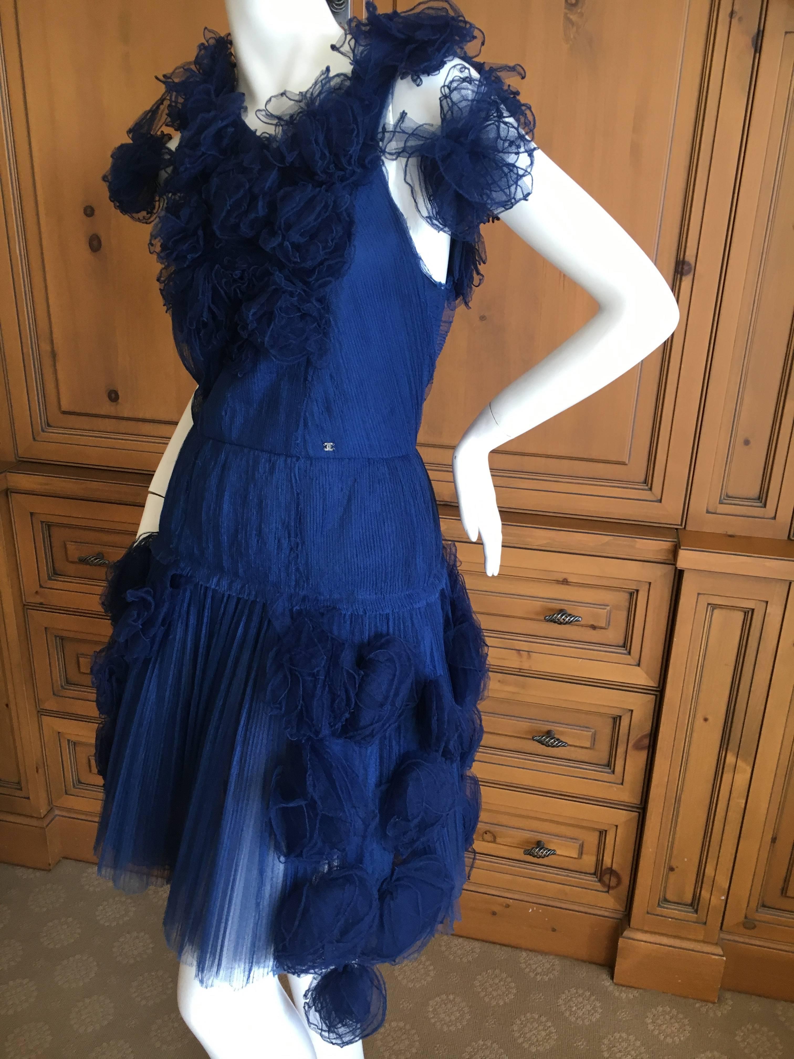 Chanel Romantic Vintage Blue Tulle Dress with Rosettes
This is so pretty, the photos don't do it justice .
Chanel label removed.
Size 36
Bust 34" Waist 27" Hips 40" Length 40" Excellent condition