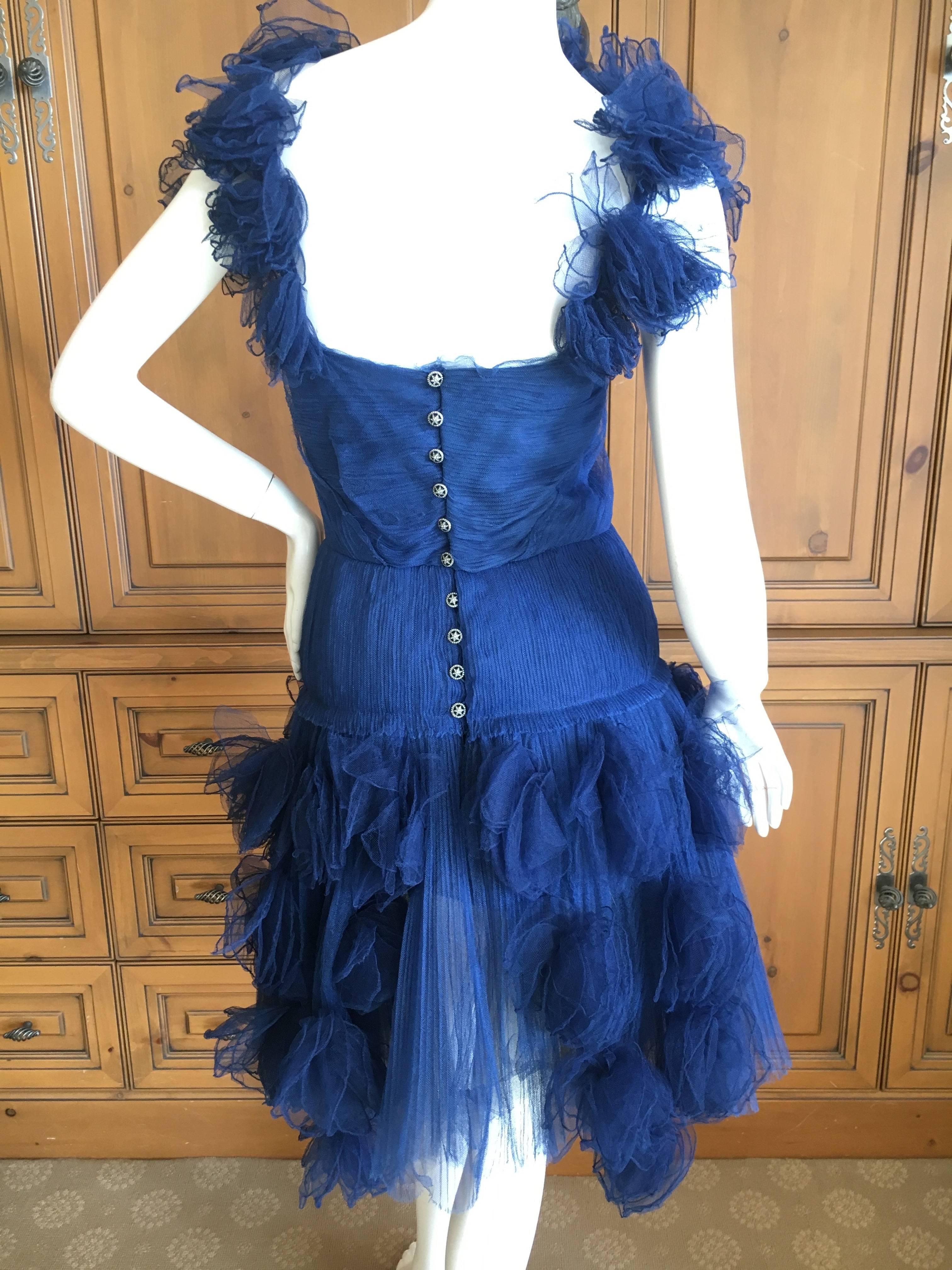 Chanel Romantic Vintage Blue Tulle Dress with Rosettes In Excellent Condition For Sale In Cloverdale, CA