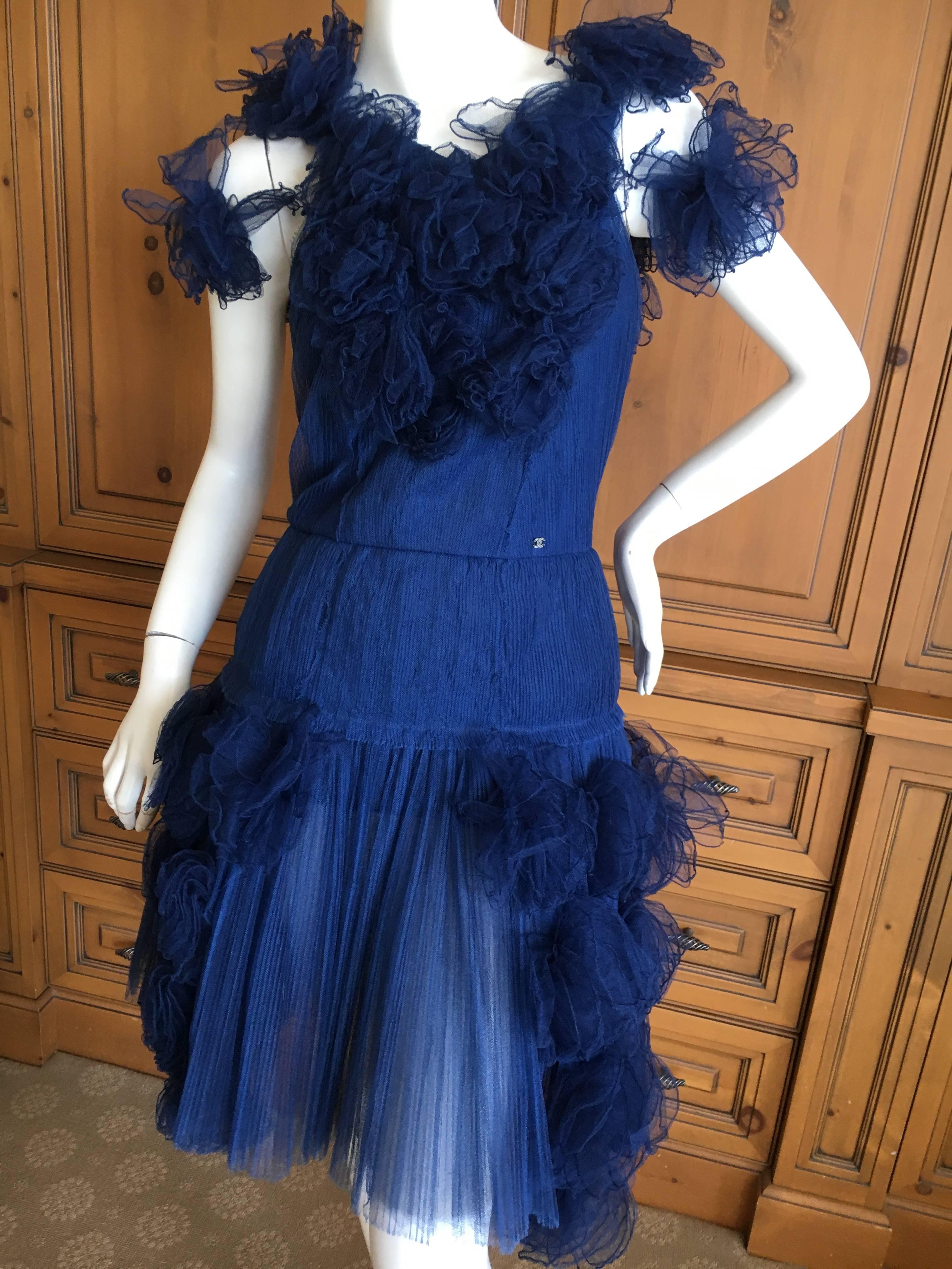 Chanel Romantic Vintage Blue Tulle Dress with Rosettes For Sale 2
