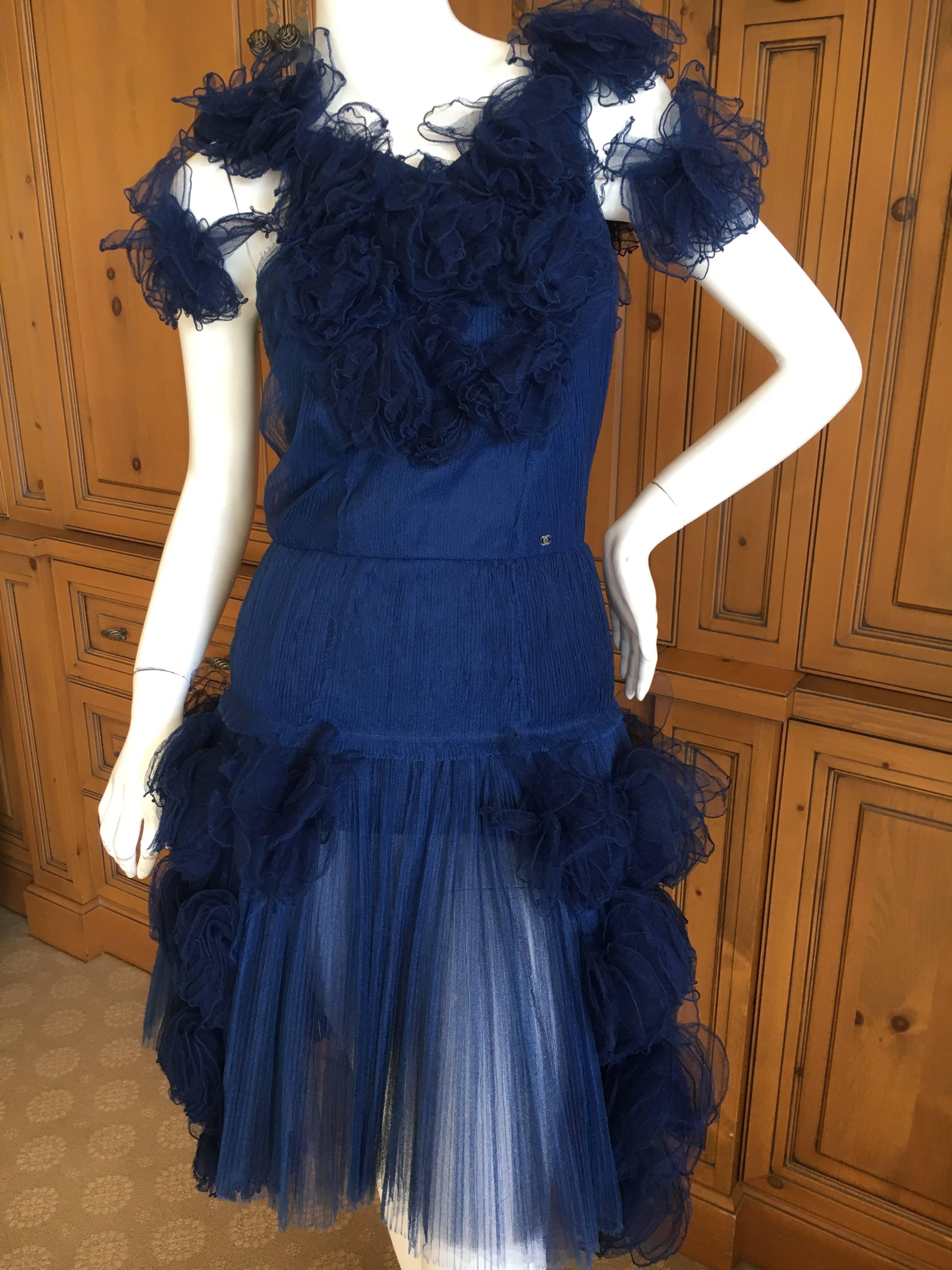 Chanel Romantic Vintage Blue Tulle Dress with Rosettes For Sale 1
