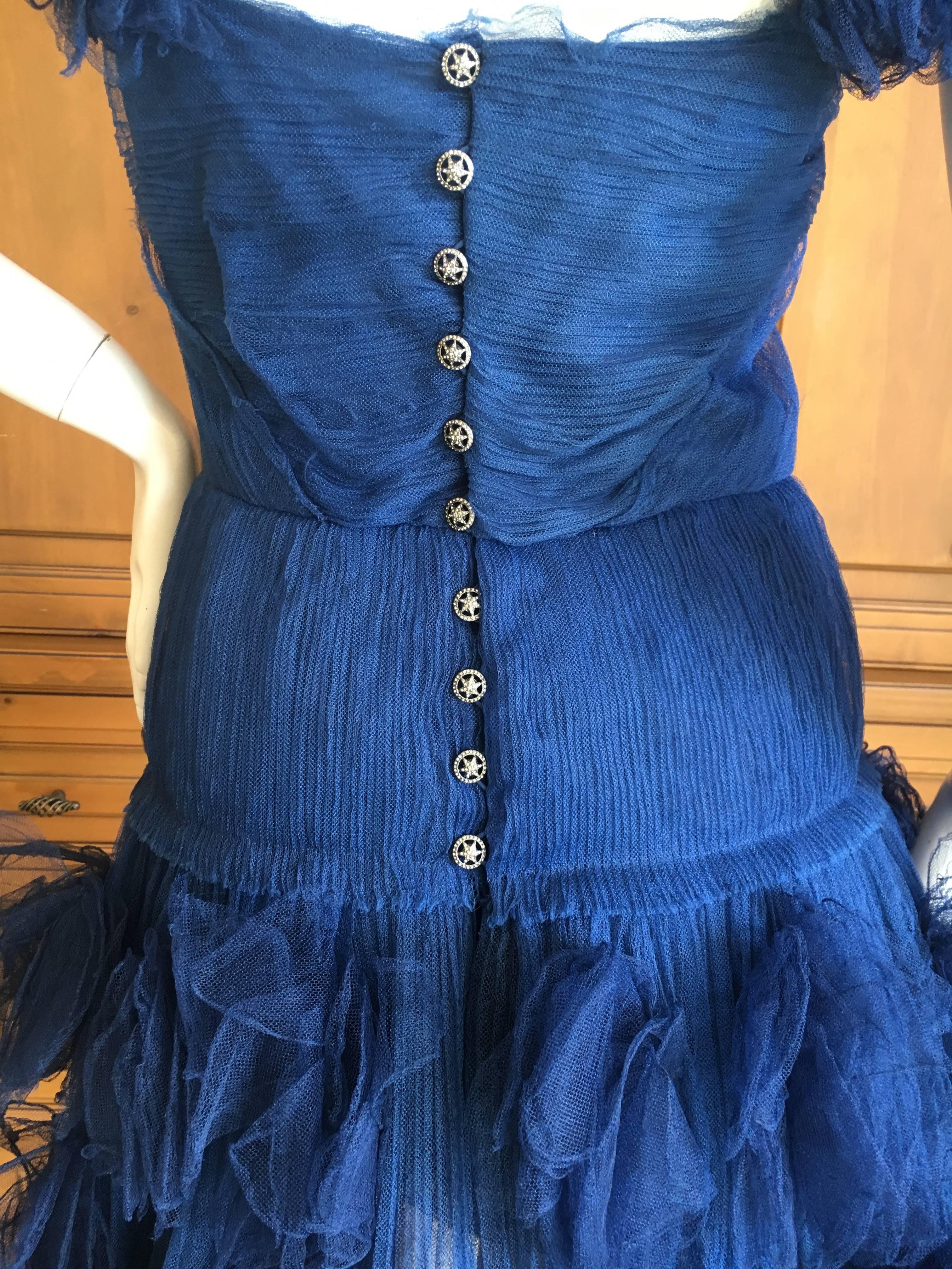 Chanel Romantic Vintage Blue Tulle Dress with Rosettes For Sale 3