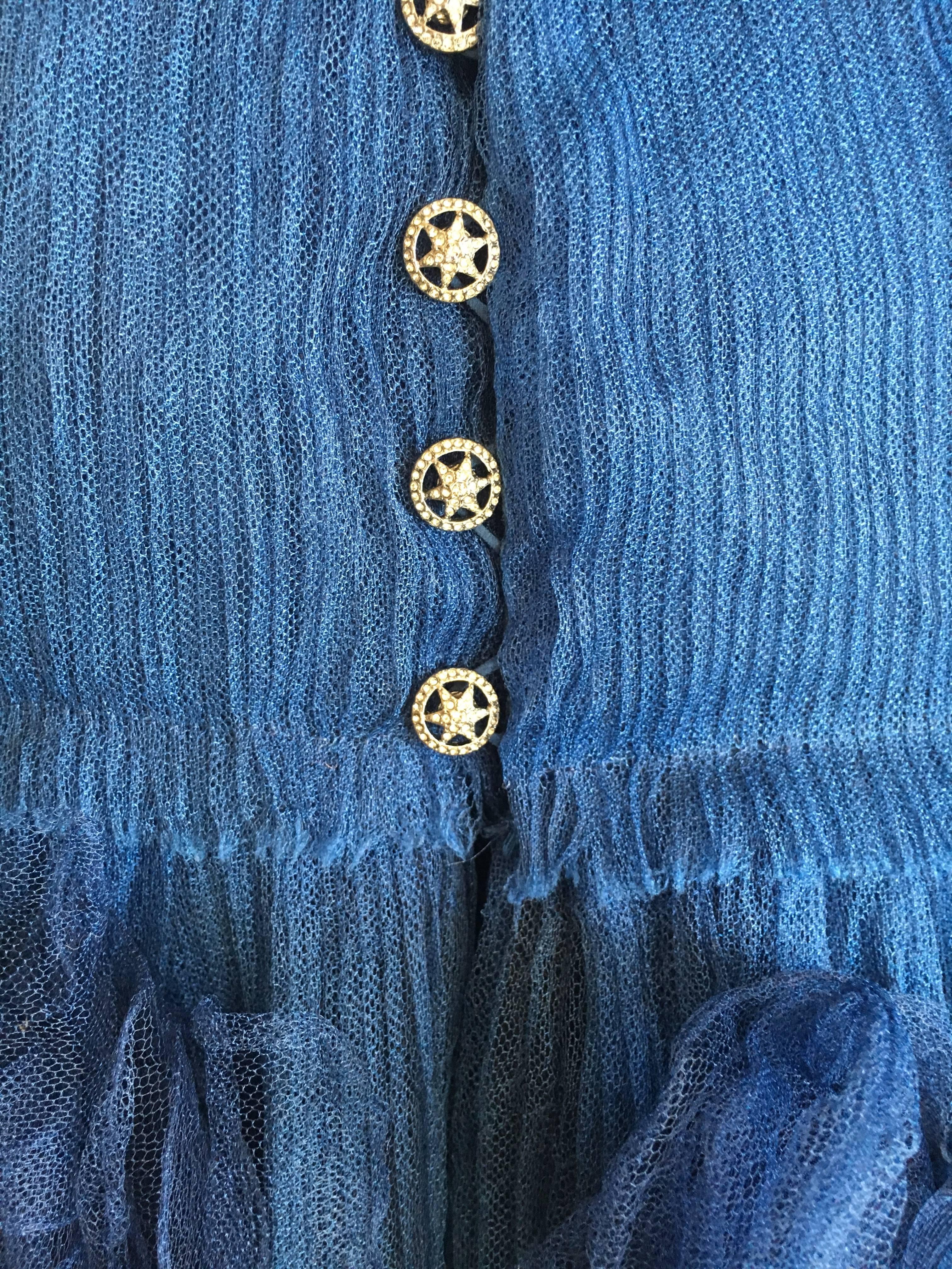 Chanel Romantic Vintage Blue Tulle Dress with Rosettes For Sale 5
