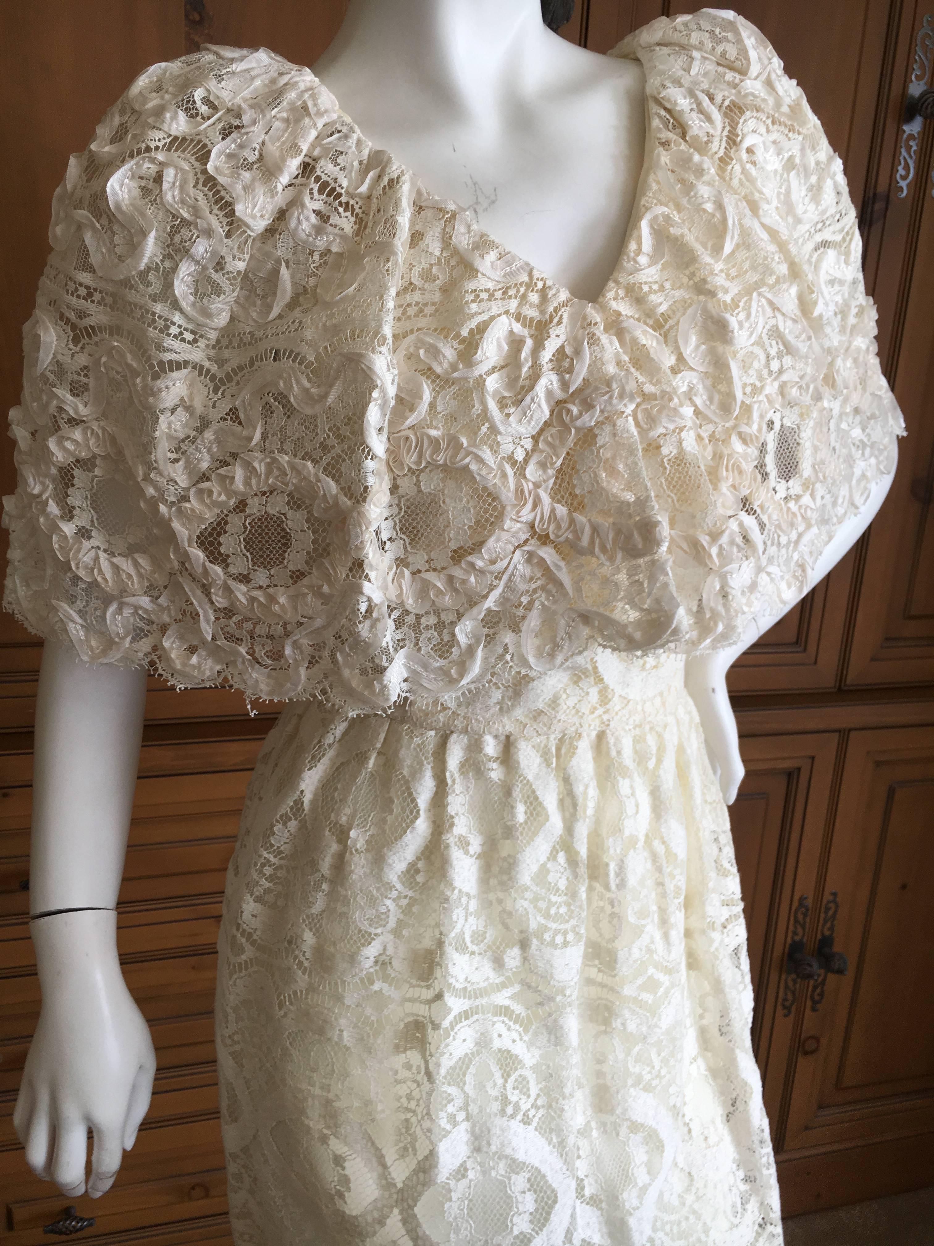 Beige Cream Lace Cape Collar Dress from Morton Myles for the Warrens For Sale