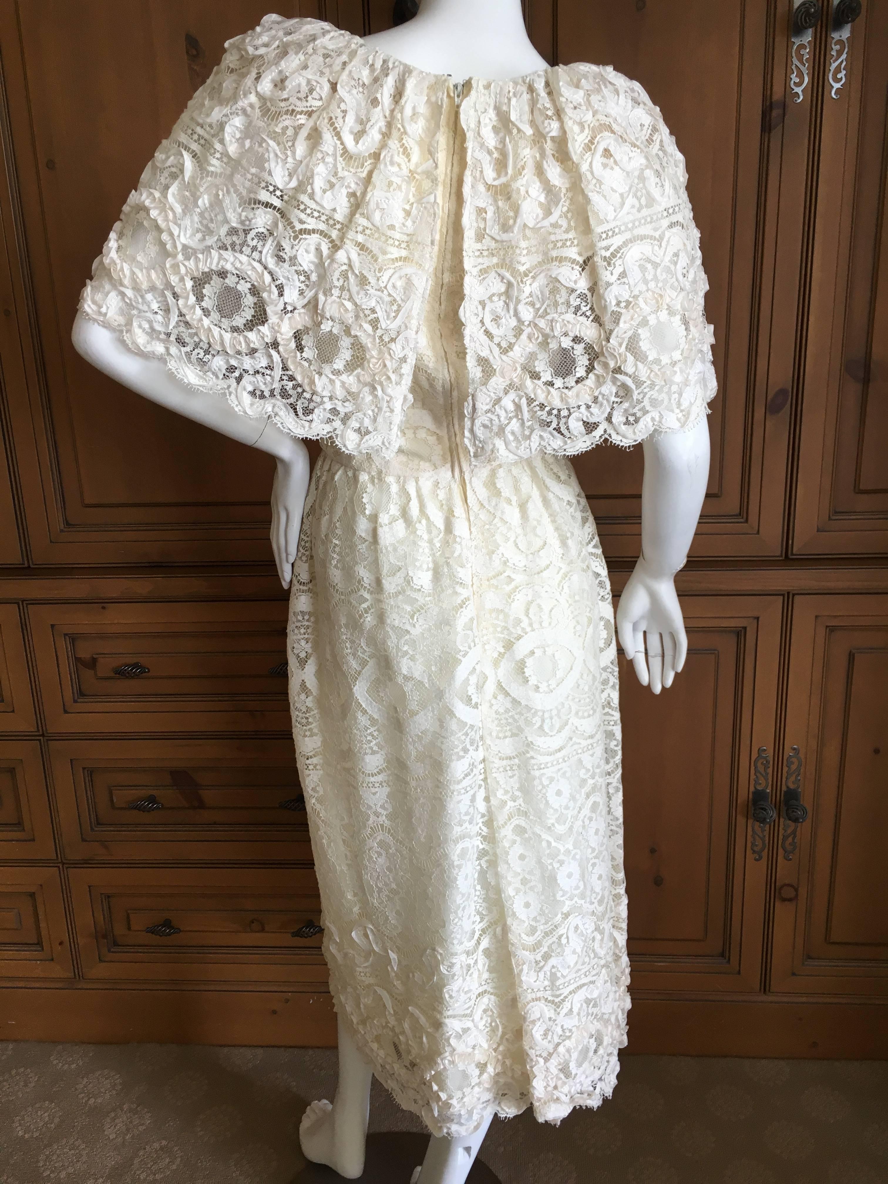 Women's Cream Lace Cape Collar Dress from Morton Myles for the Warrens For Sale