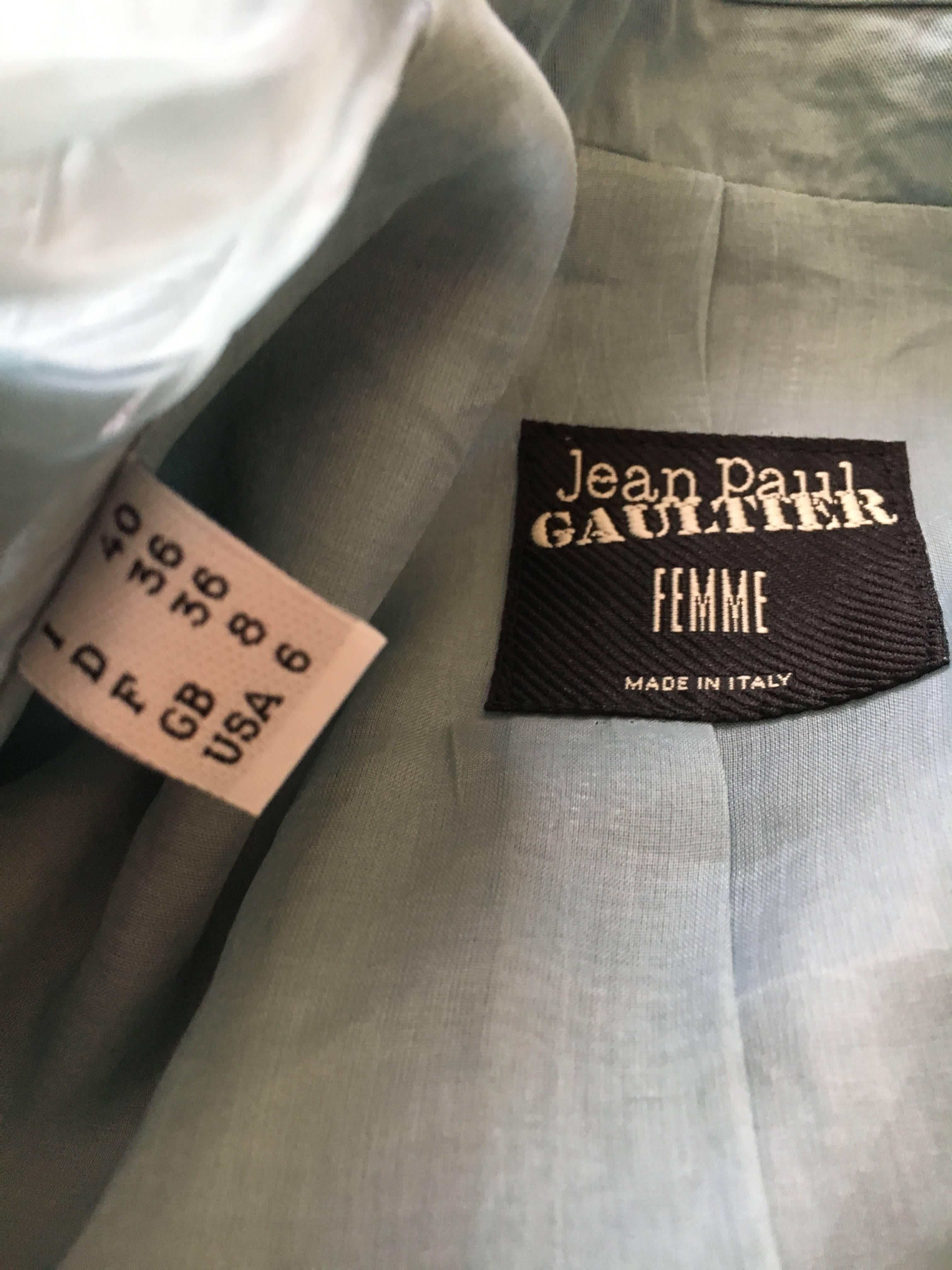 Gray Jean Paul Gaultier Femme Vintage Sheer Inserts Light Blue Blazer For Sale