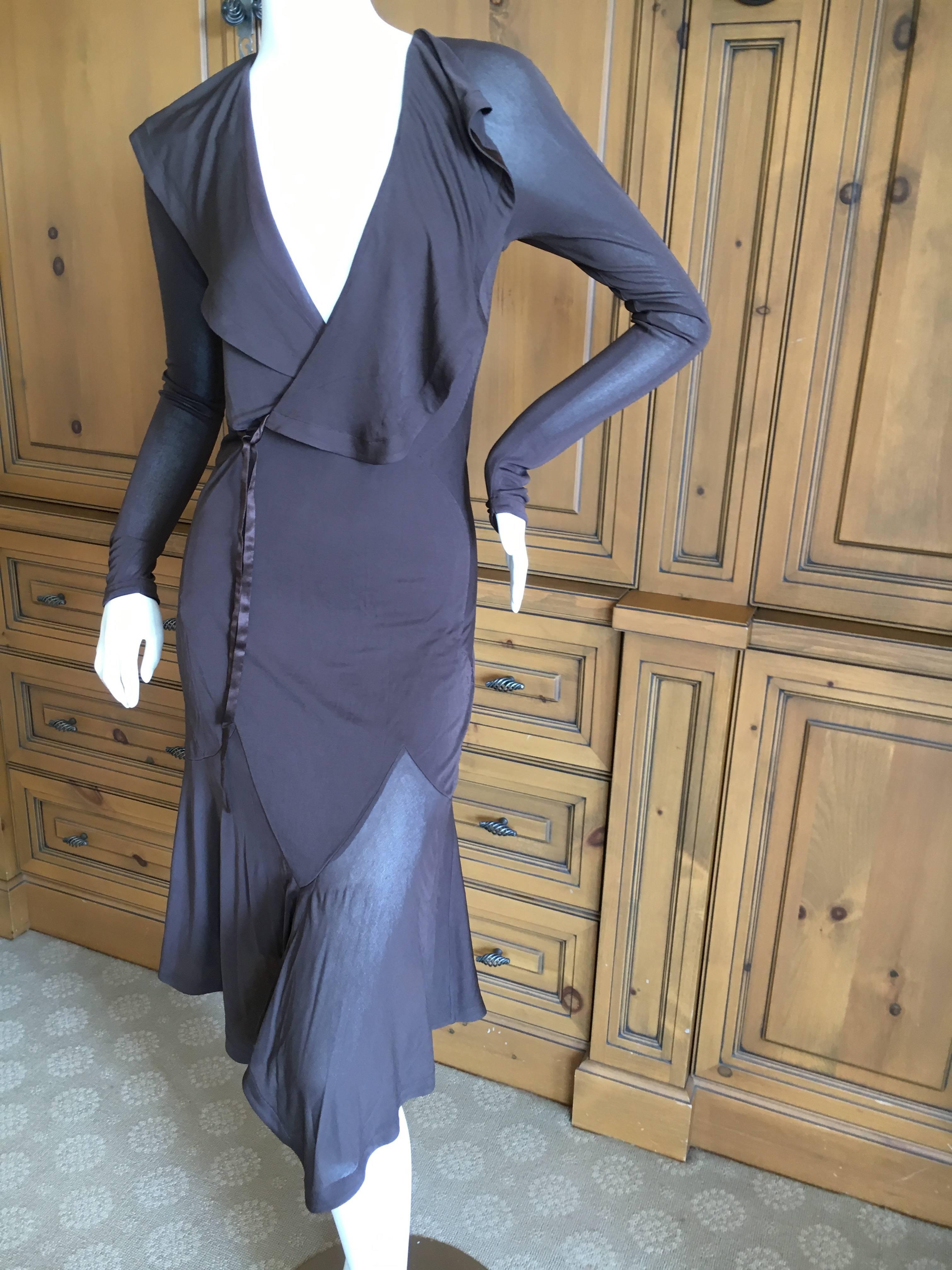Yves Saint Laurent  by Tom Ford Sheer Brown Wrap Dress In Excellent Condition For Sale In Cloverdale, CA
