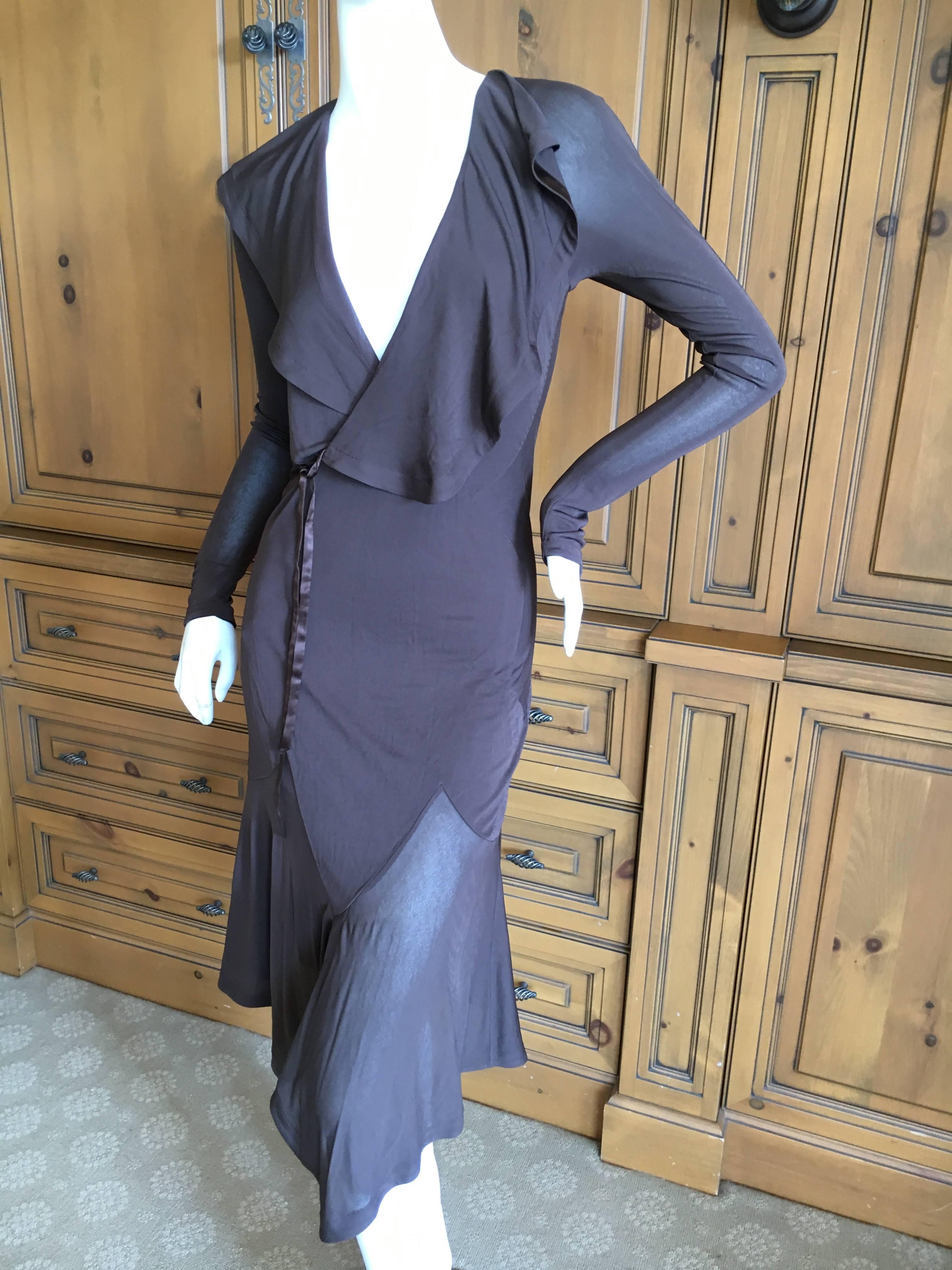 Yves Saint Laurent  by Tom Ford Sheer Brown Wrap Dress For Sale 1