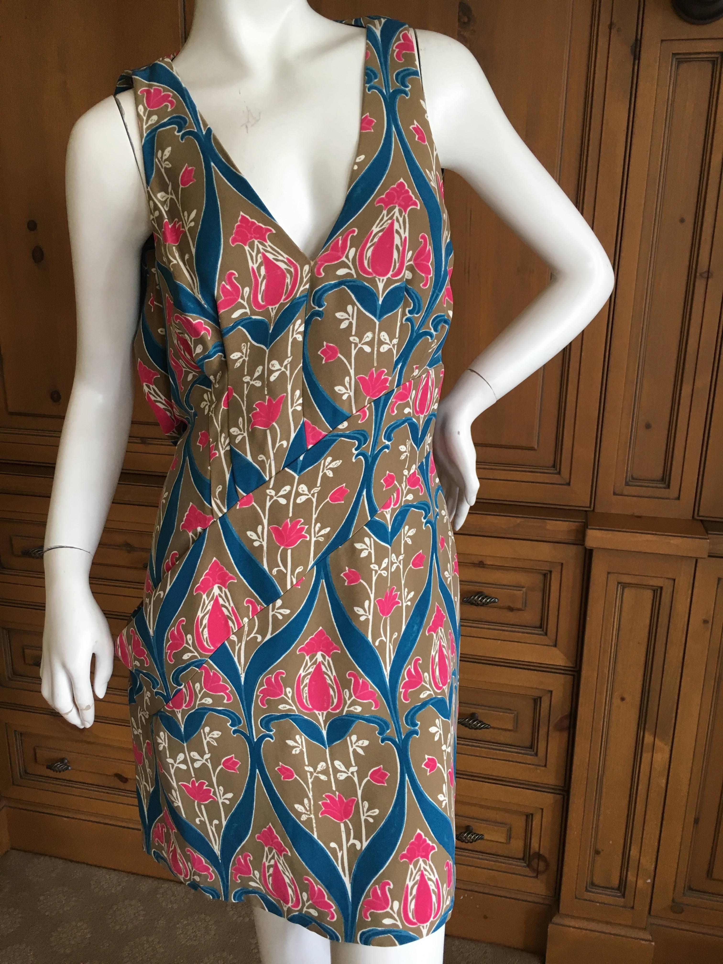Women's Prada Tulip Print Mini Dress with Keyhole Back Size 44 For Sale