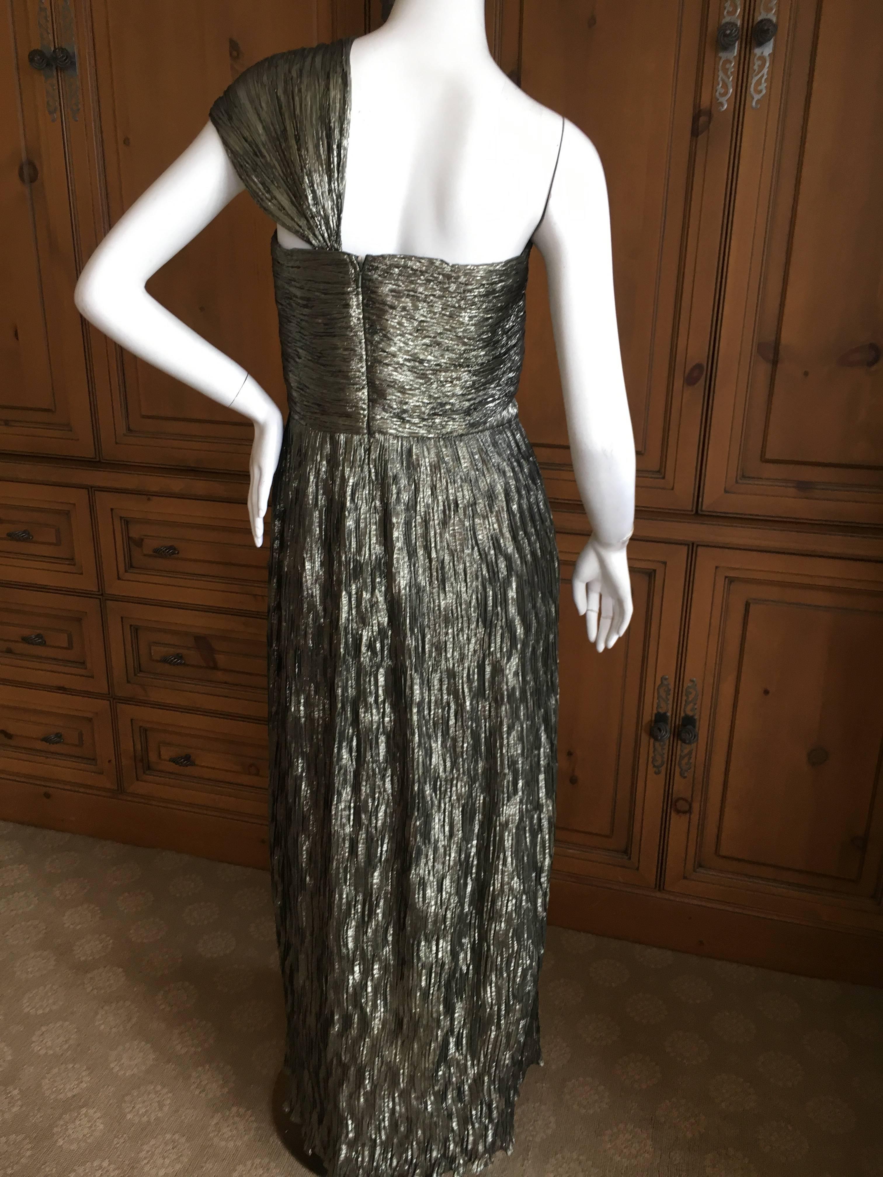 Women's Oscar de la Renta Gold One Shoulder Dress Size 12 For Sale