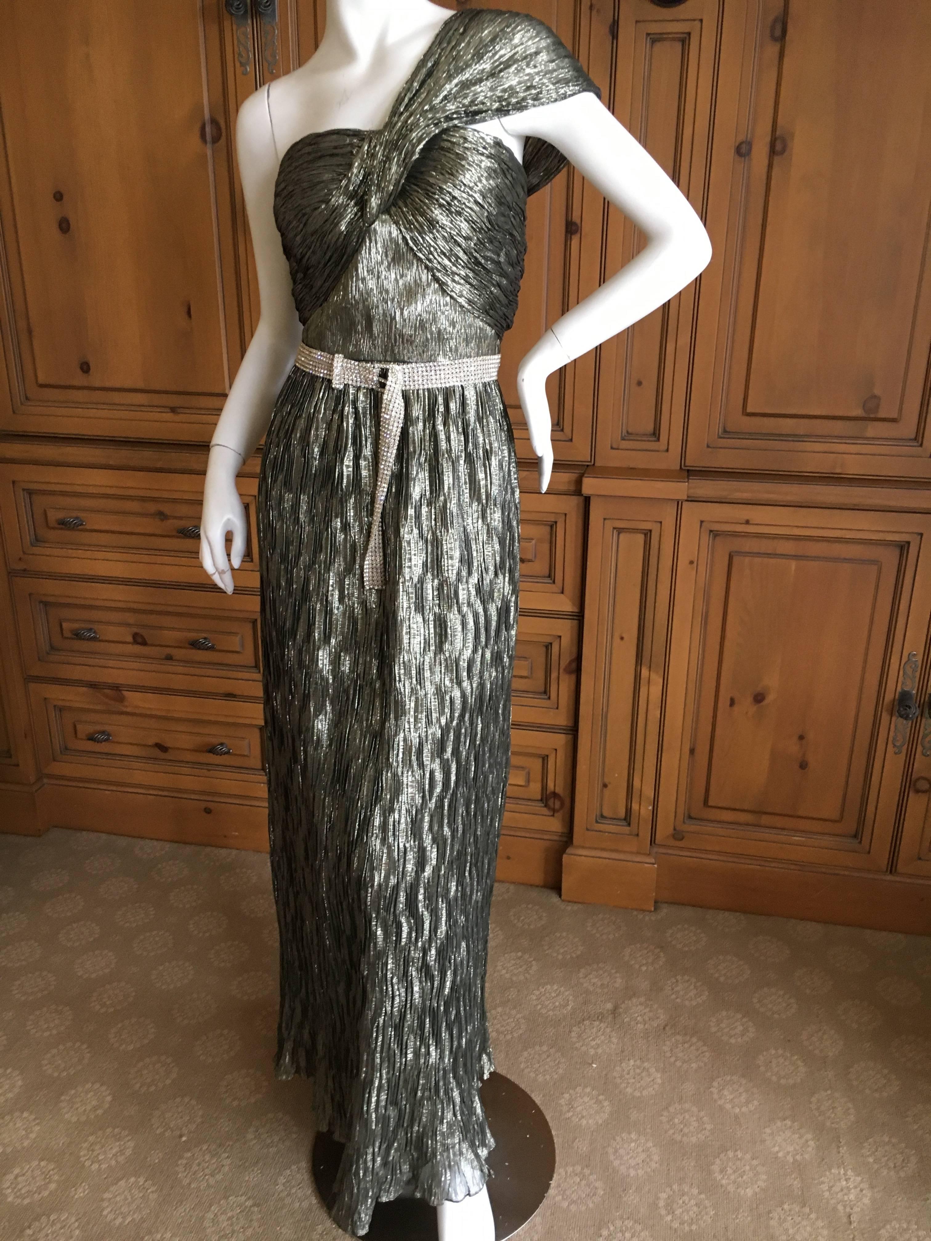 Oscar de la Renta Gold One Shoulder Dress Size 12 In Excellent Condition For Sale In Cloverdale, CA