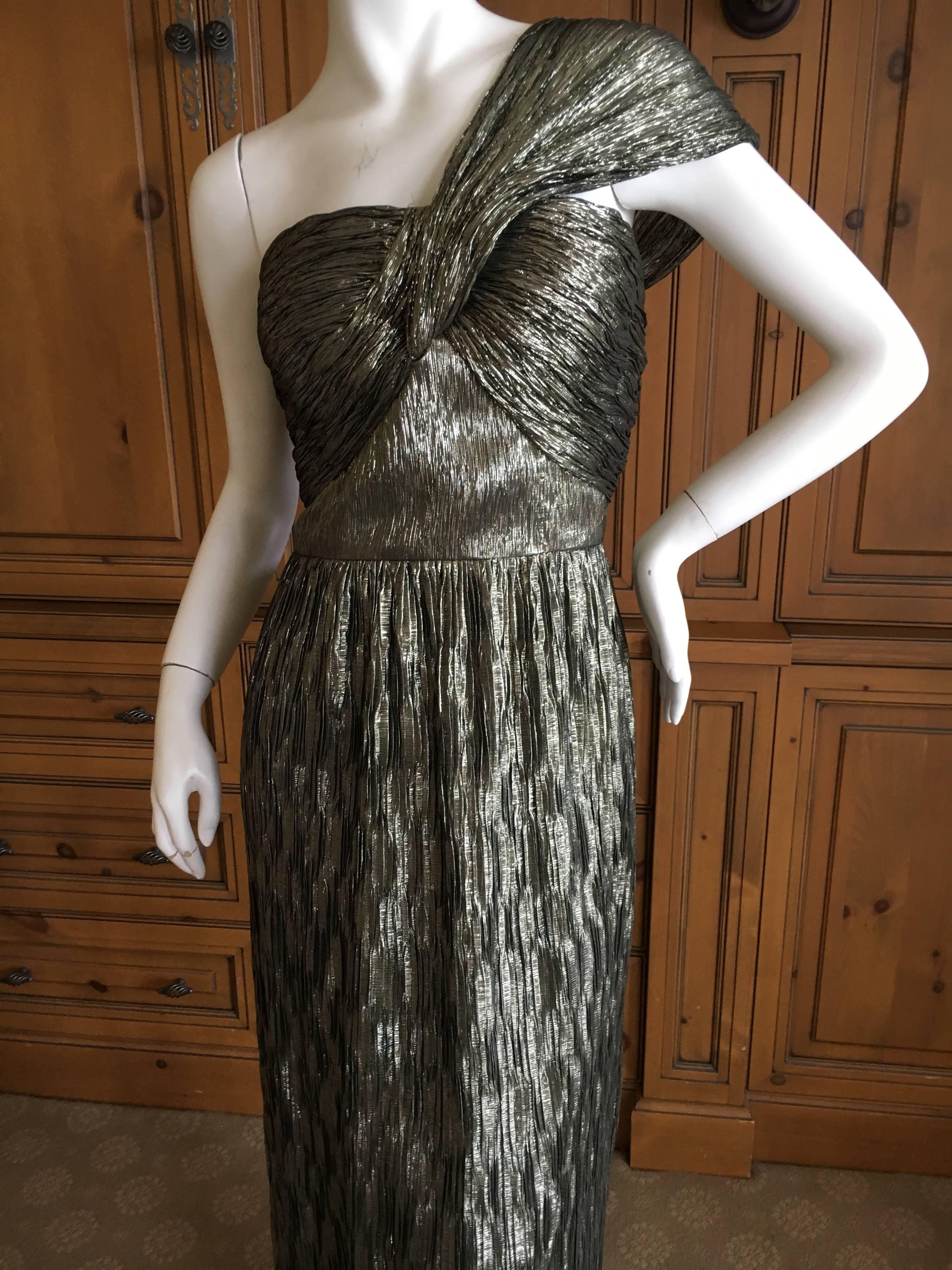 Oscar de la Renta Gold One Shoulder Dress Size 12 For Sale 2