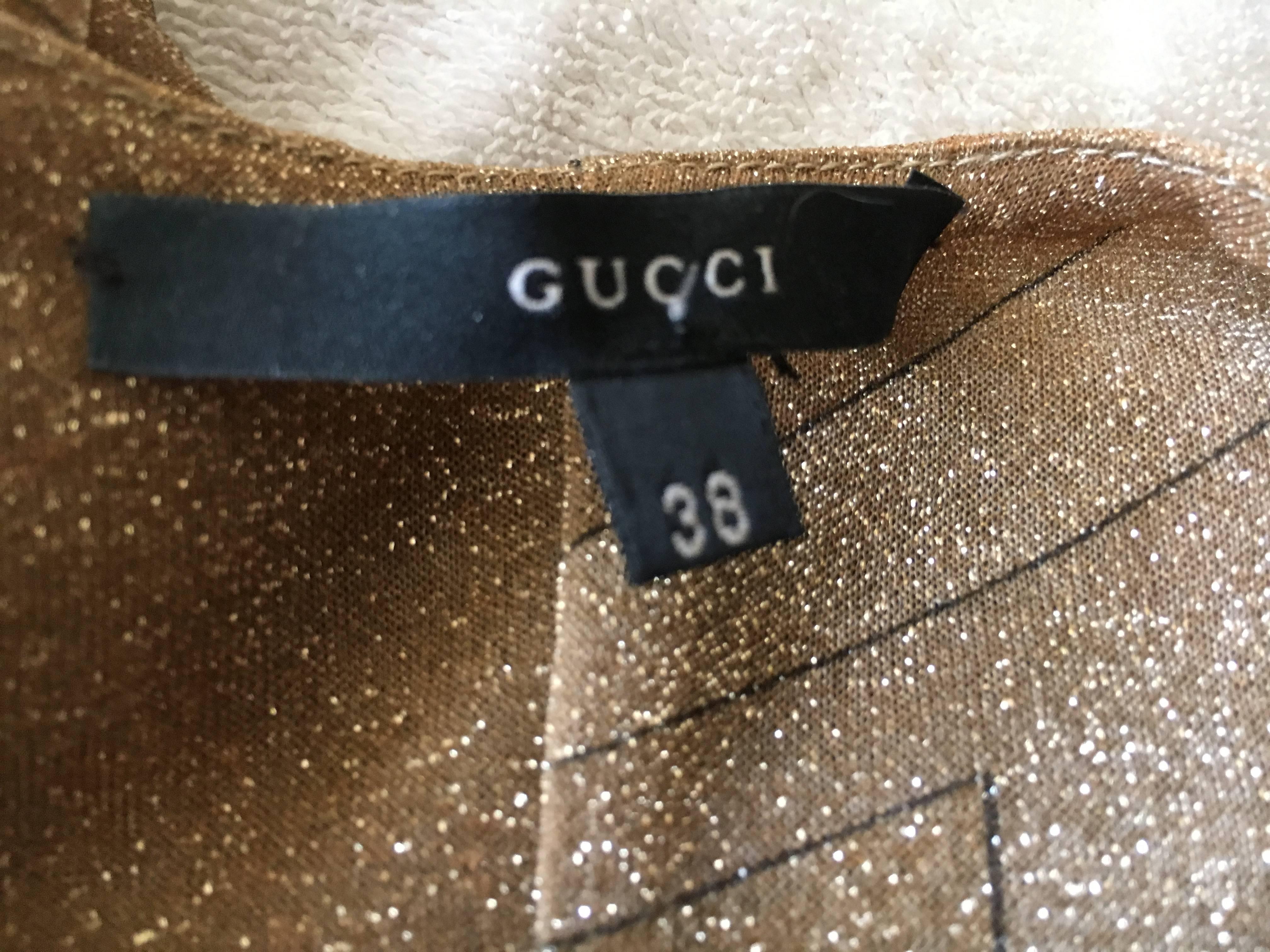 Gucci by Tom Ford Glittering Sheer Gold Top with Dragon Ornament For Sale 3