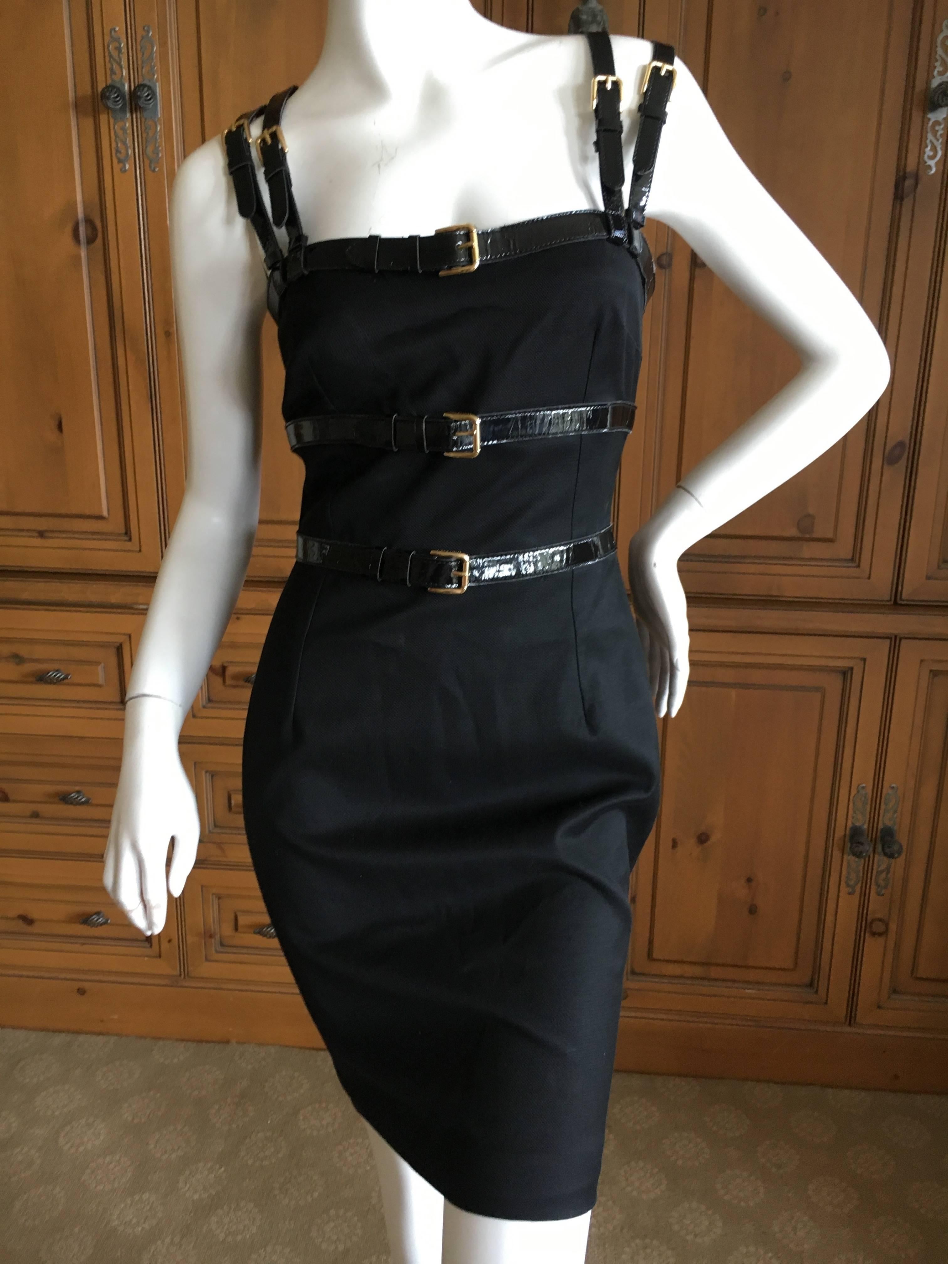 Women's Dolce & Gabbana Vintage Patent Leather Trim Bondage Strap Little Black Dress For Sale