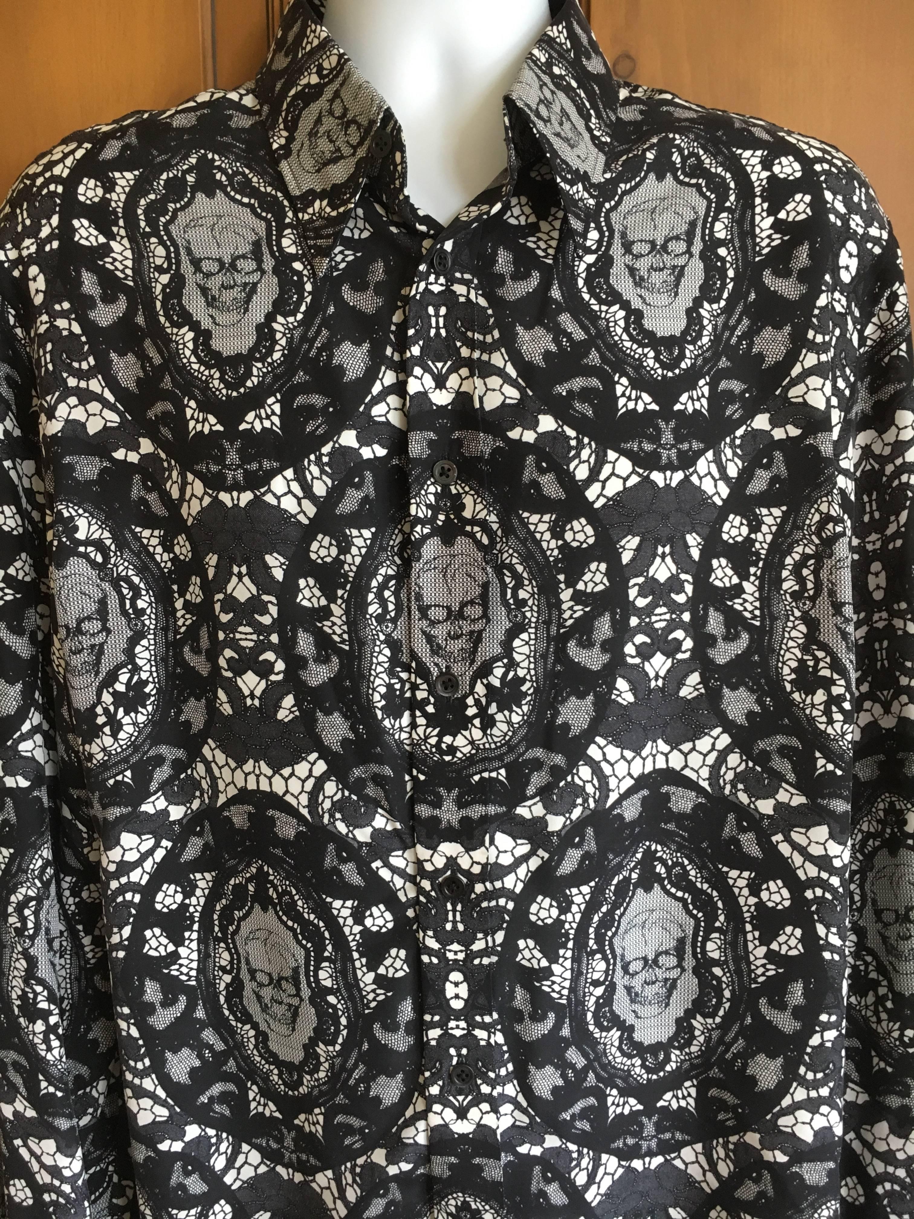 Alexander McQueen Fantastic Death Head Skull Silk Dress Shirt With French Cuffs In Excellent Condition In Cloverdale, CA