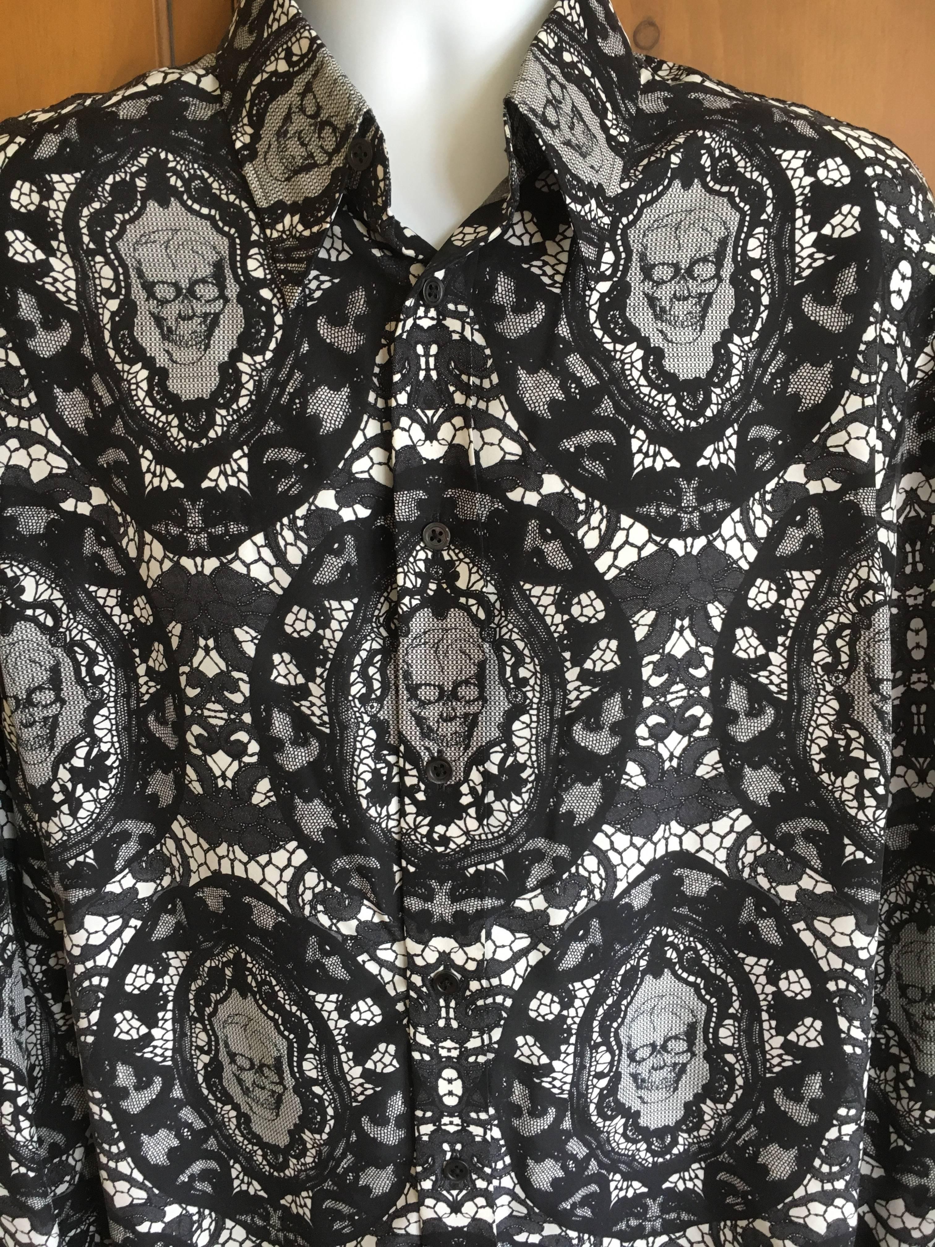 Alexander McQueen Fantastic Death Head Skull Silk Dress Shirt With French Cuffs 2
