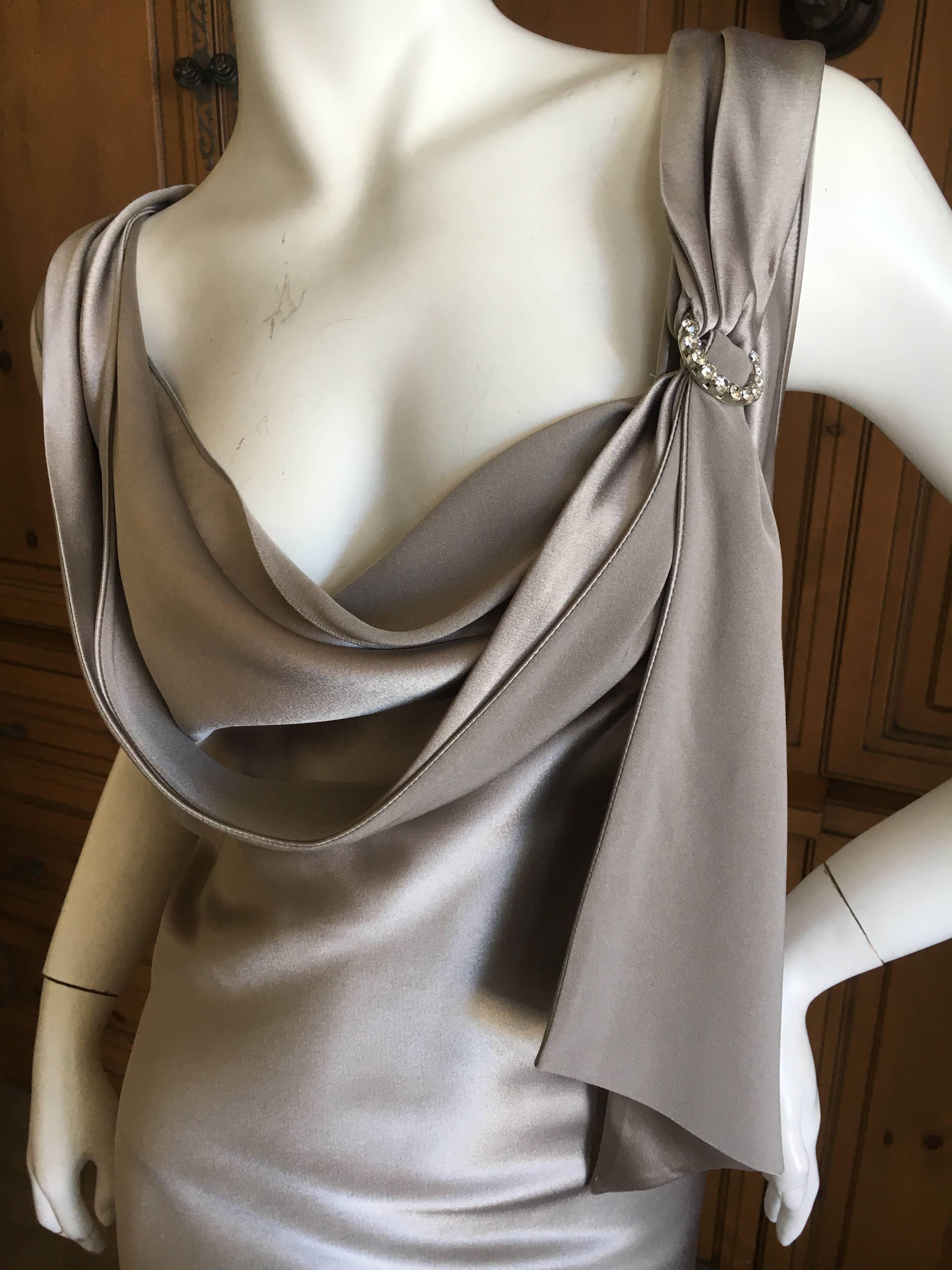John Galliano Vintage Liquid Silver Dress with Crystal Accents Size 44 In Excellent Condition In Cloverdale, CA