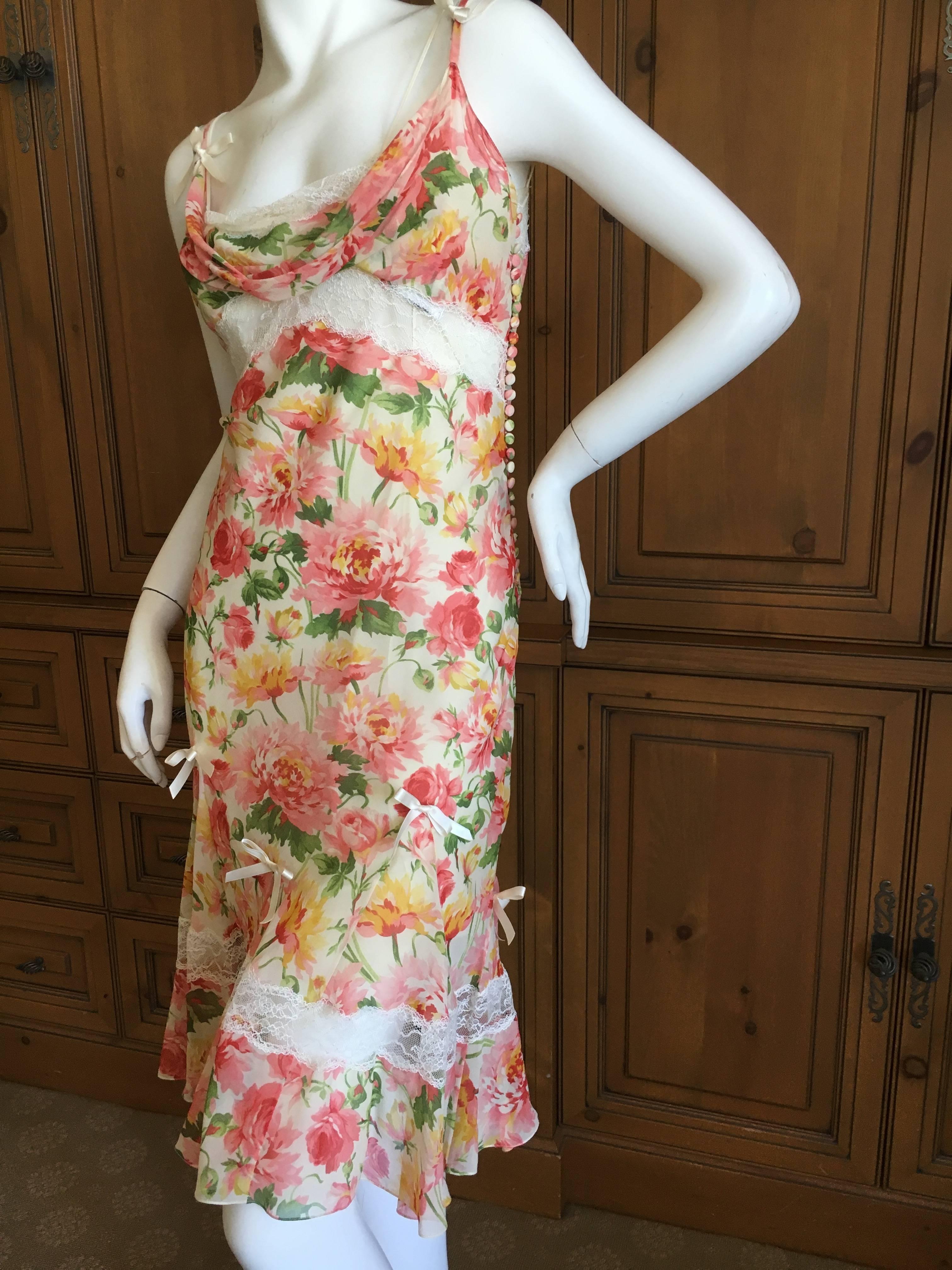 Christian Dior by John Galliano Romantic Floral Dress with Sheer Lace Inserts 38 In Excellent Condition For Sale In Cloverdale, CA