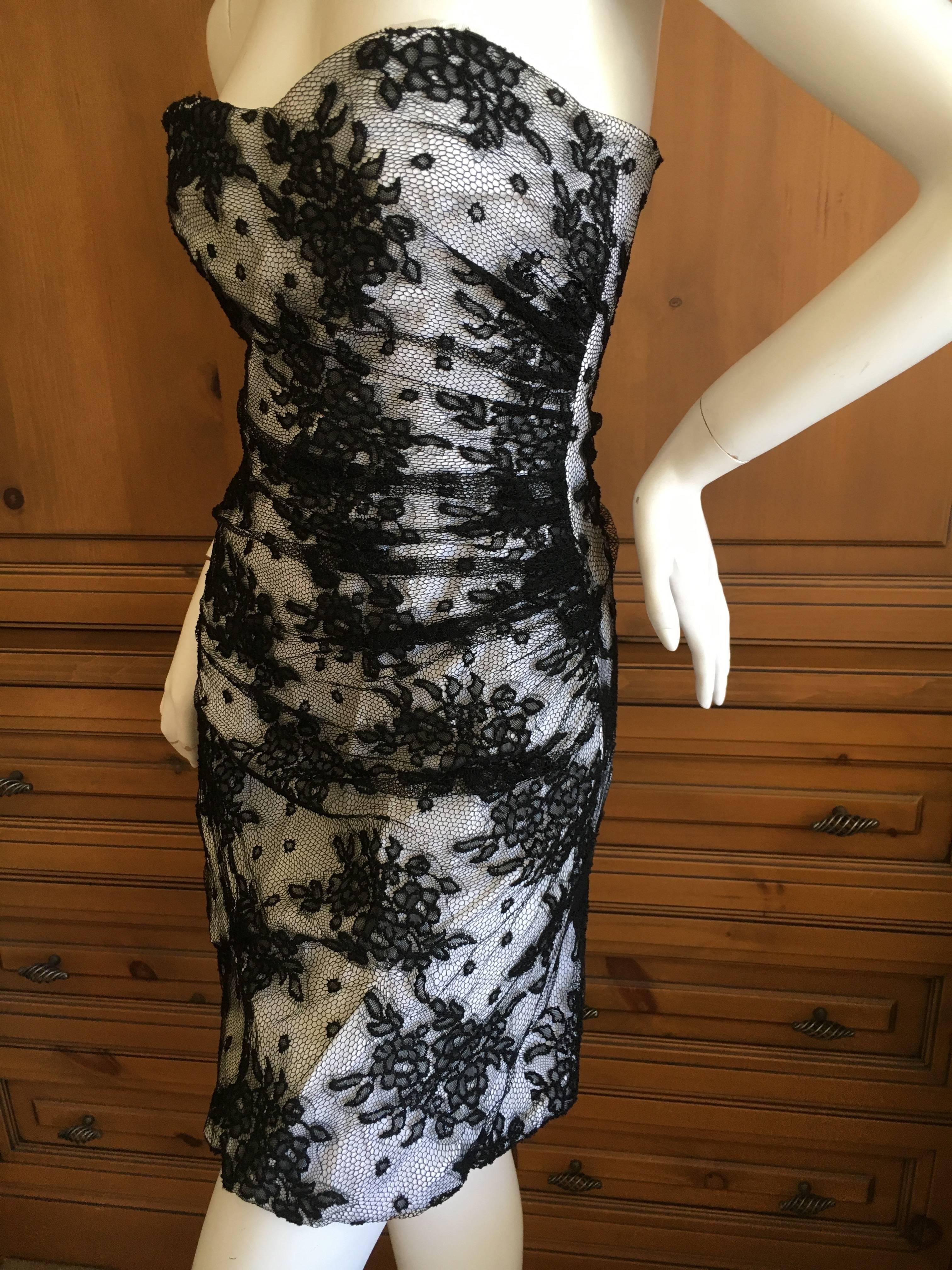 D&G Dolce & Gabbana Vintage Lace Overlay Strapless Cocktail Dress In Excellent Condition For Sale In Cloverdale, CA