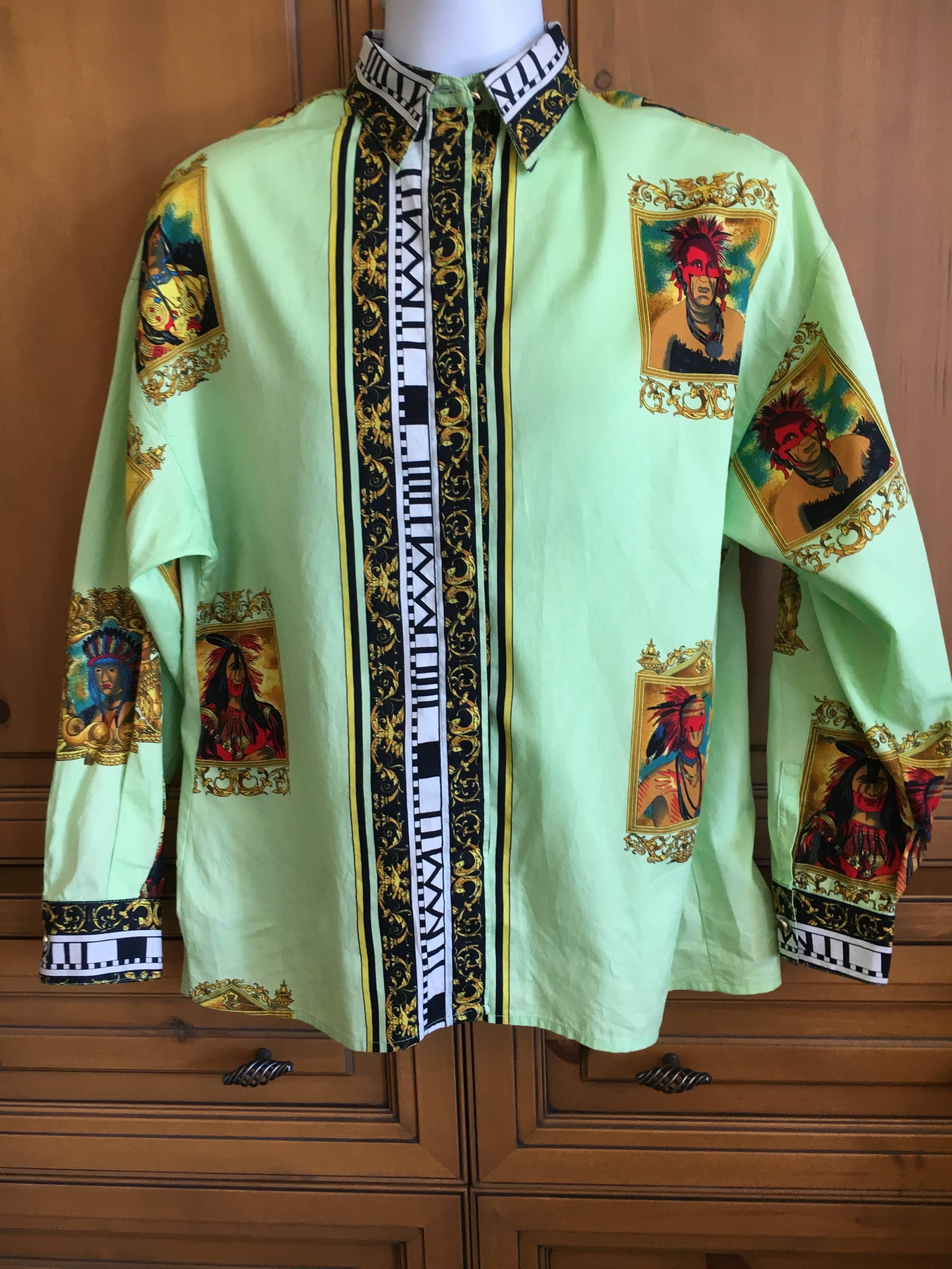 Versus Gianni Versace Rare1993 Cotton Indian Print Men's Large Shirt  In Excellent Condition In Cloverdale, CA